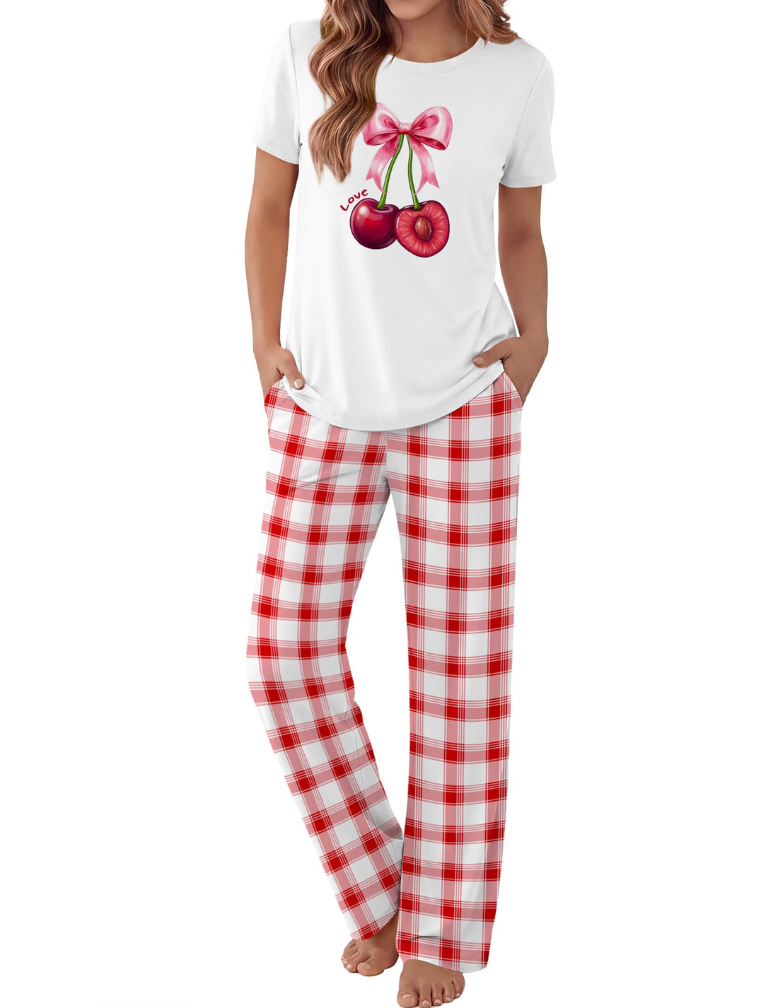 Ekouaer Pajama Set for Women 2 Piece Pjs Short Sleeve Top and Printed Pants