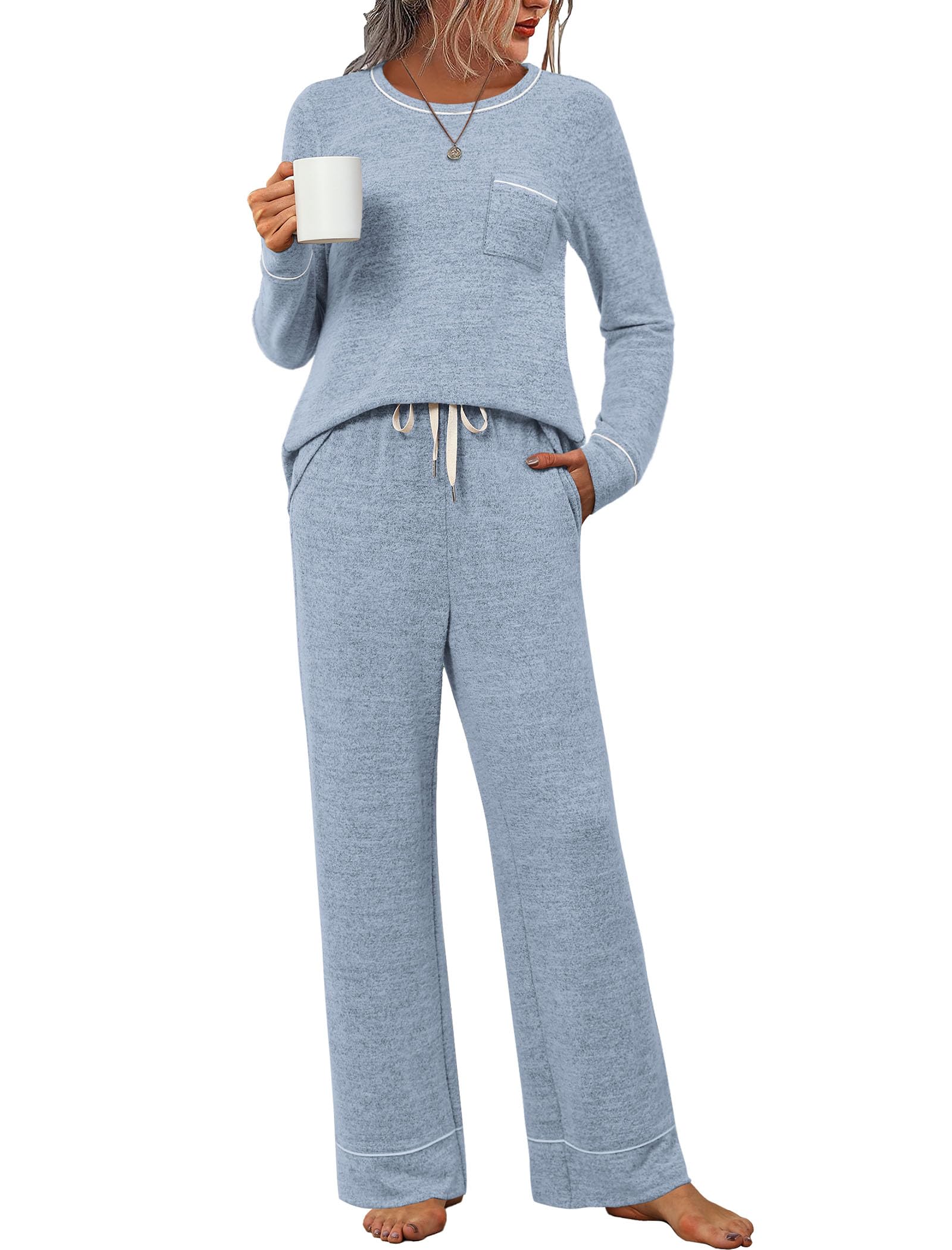WIHOLL Pajamas for Women Set Soft Pjs Long Sleeve Two Piece Lounge Sets