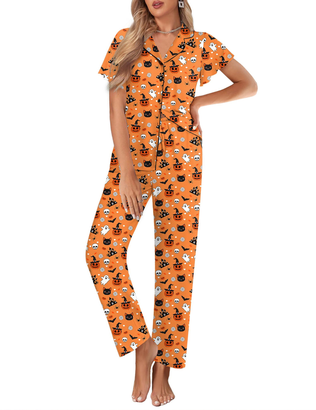Ekouaer Pajamas for Women Set Ruffle Sleeve Button Up with Long Pants