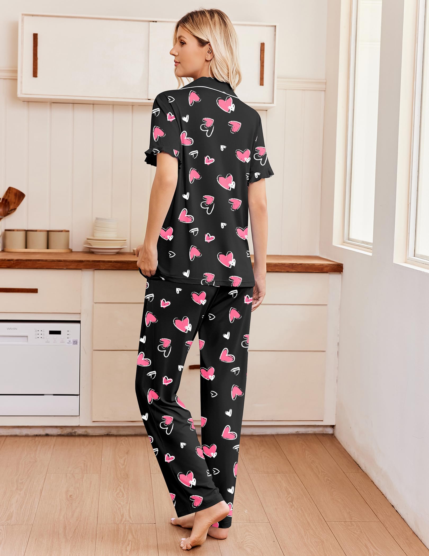 Ekouaer Pajamas for Women Set Button Up Soft Pjs Short Sleeve Lounge Sets