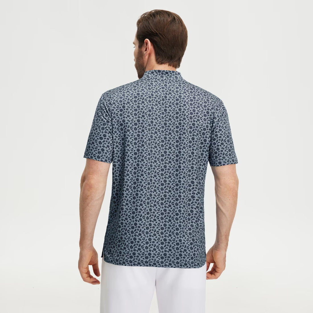 M MAELREG Golf Shirts for Men Collarless Performance Dry Fit Stretch Henley Casual Printed Mens Polo Shirts Short Sleeve