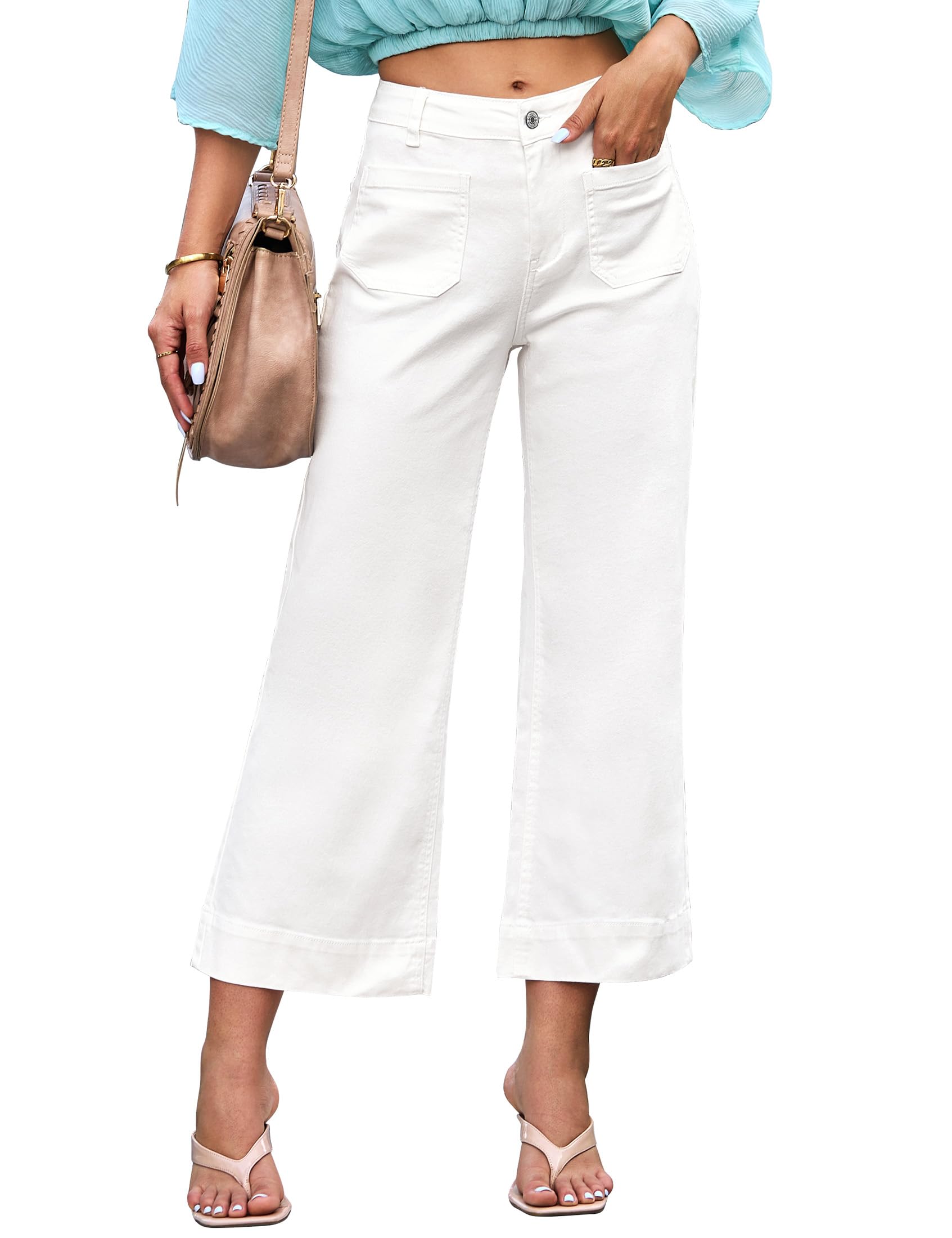 luvamia Wide Leg Jeans for Women Trendy High Waisted Flare Jeans Cropped Denim Pants Stretchy Baggy with Patch Pockets