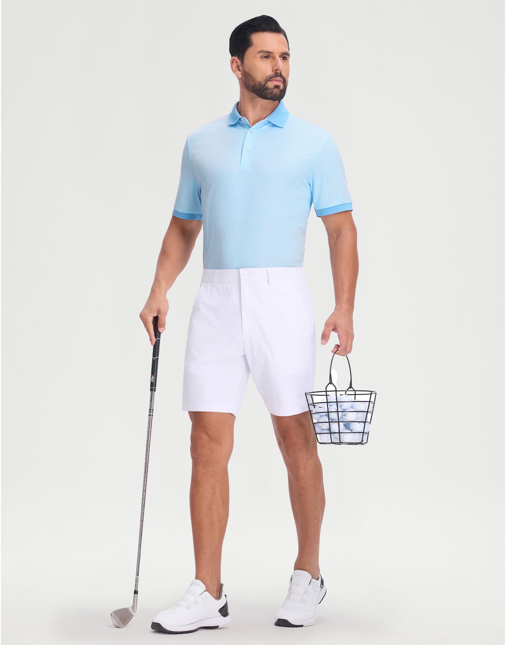 M MAELREG Mens Golf Polo Shirts Jacquard Ribbed Collar Performance Moisture Wicking Dry Fit Short Sleeve Golf Shirts for Men