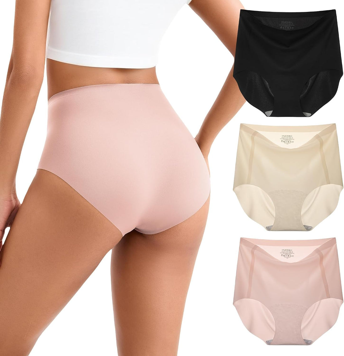 INNERSY Women's High Waist Seamless Underwear No Show Panties Full Coverage Briefs 3-Pack