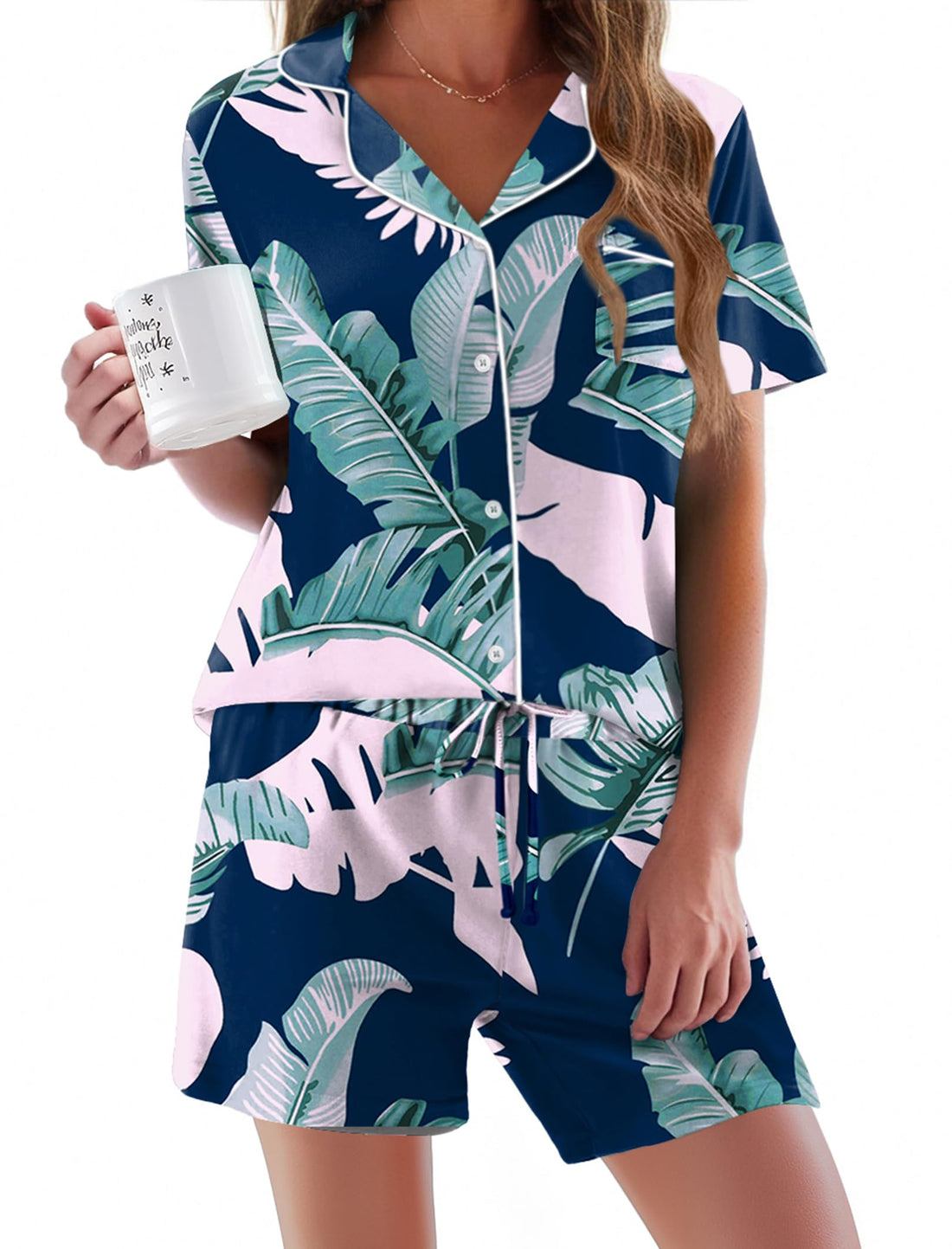 Ekouaer Pajamas Set for Women Short Sleeve Sleepwear Button Down Pj XS-XXXL