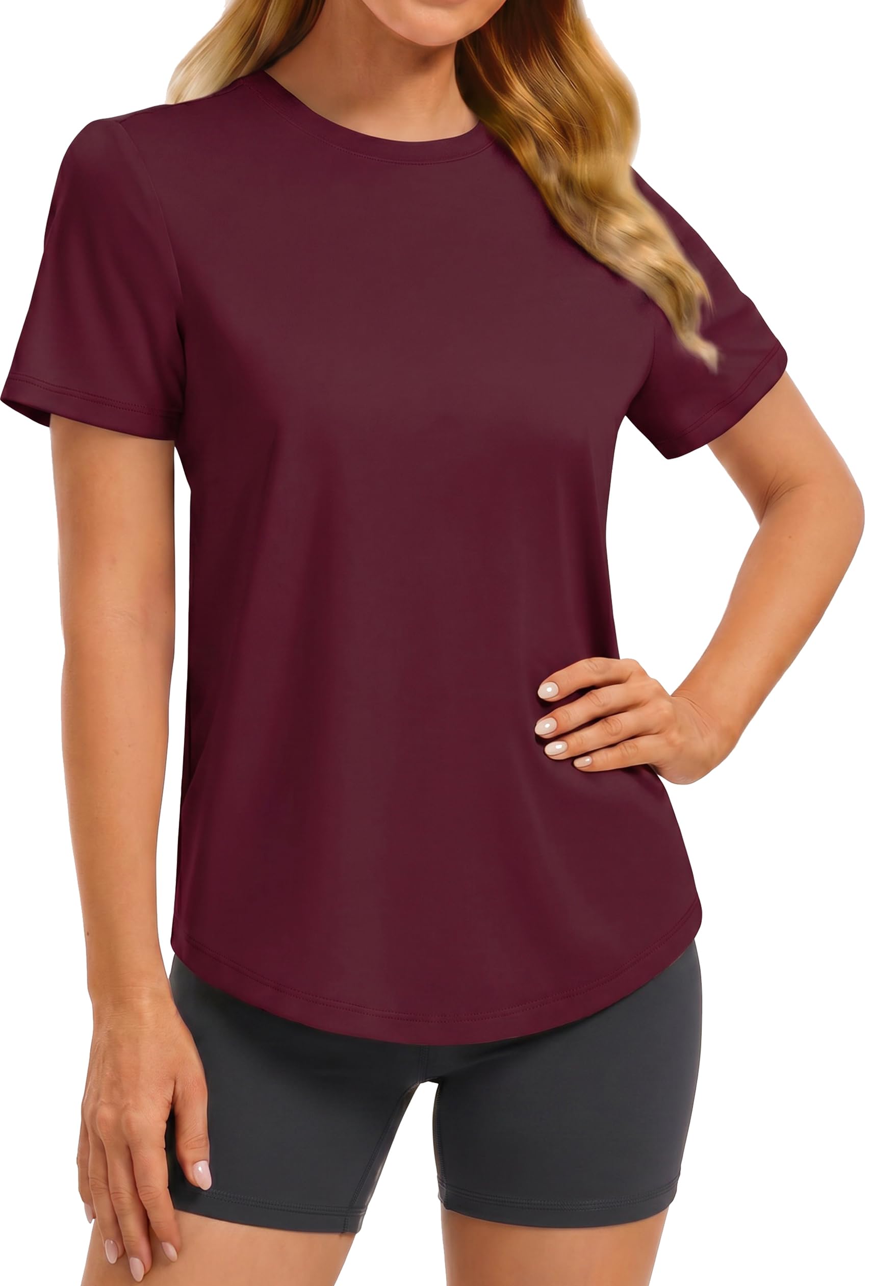 PINSPARK Soft Workout Tops for Women UPF 50+ Sun Protection Shirt Quick Dry Athletic Running Hiking Travel Basic Tee Shirts