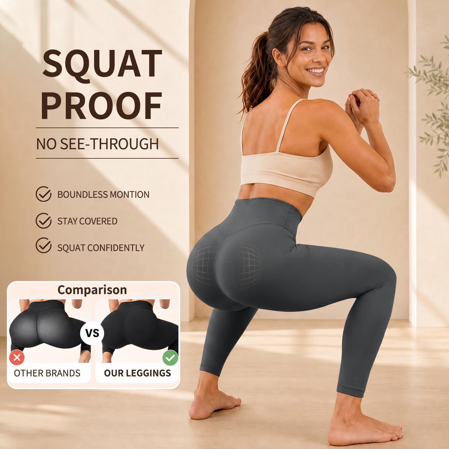 High Waisted Leggings for Women, Tummy Control Yoga Pants Non See Through Buttery Soft for Workout Athletic