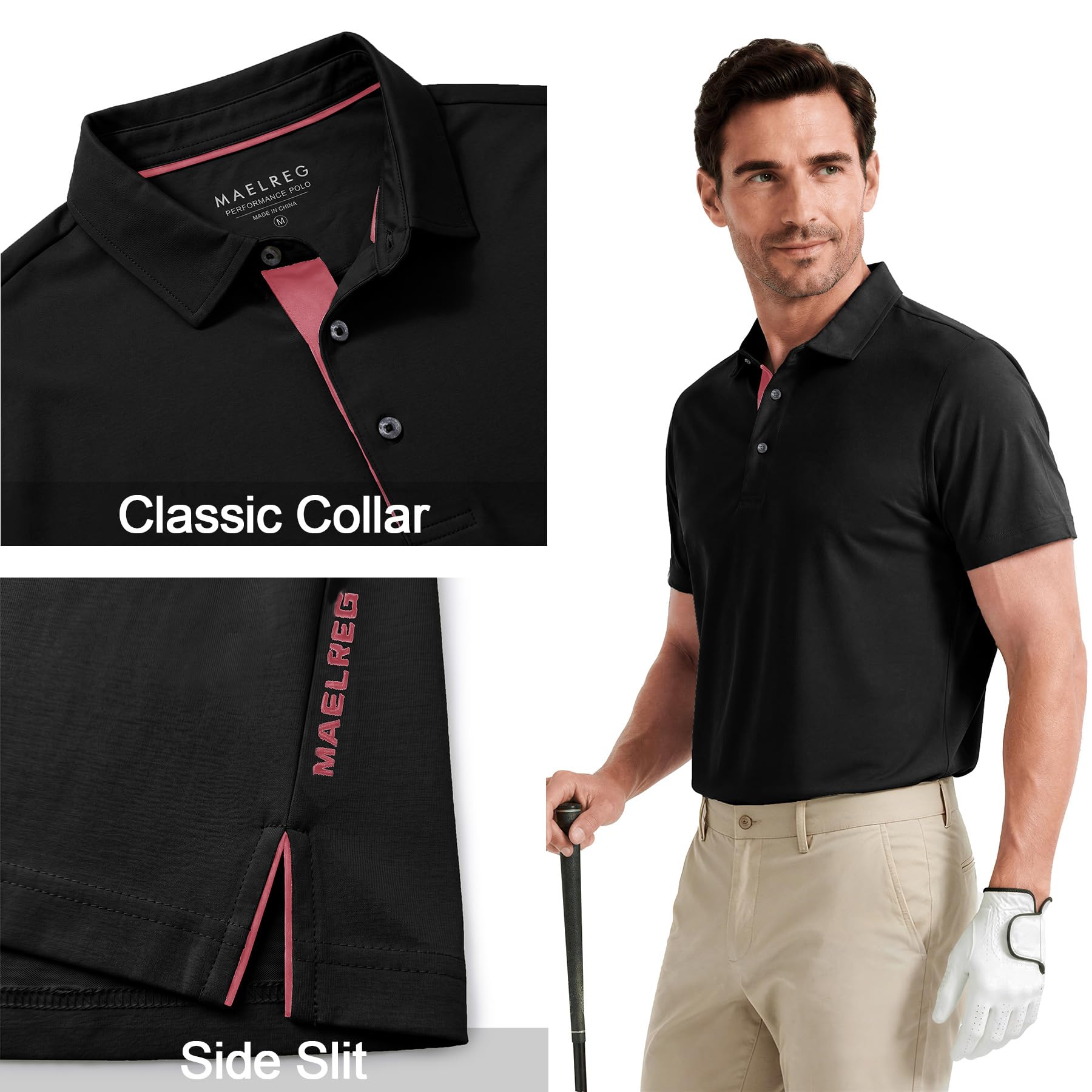 M MAELREG Mens Golf Shirt Short Sleeve Moisture Wicking Slim Fit Performance Casual Roma Knit Golf Polo Shirts for Men