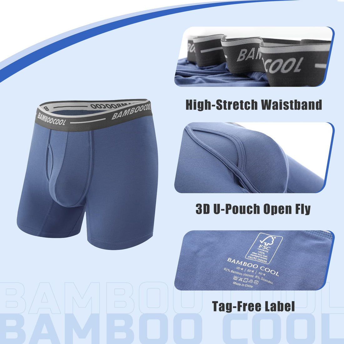 BAMBOO COOL Men's Underwear Boxer Briefs Soft Breathable Underwear (4 or 7 Pack)