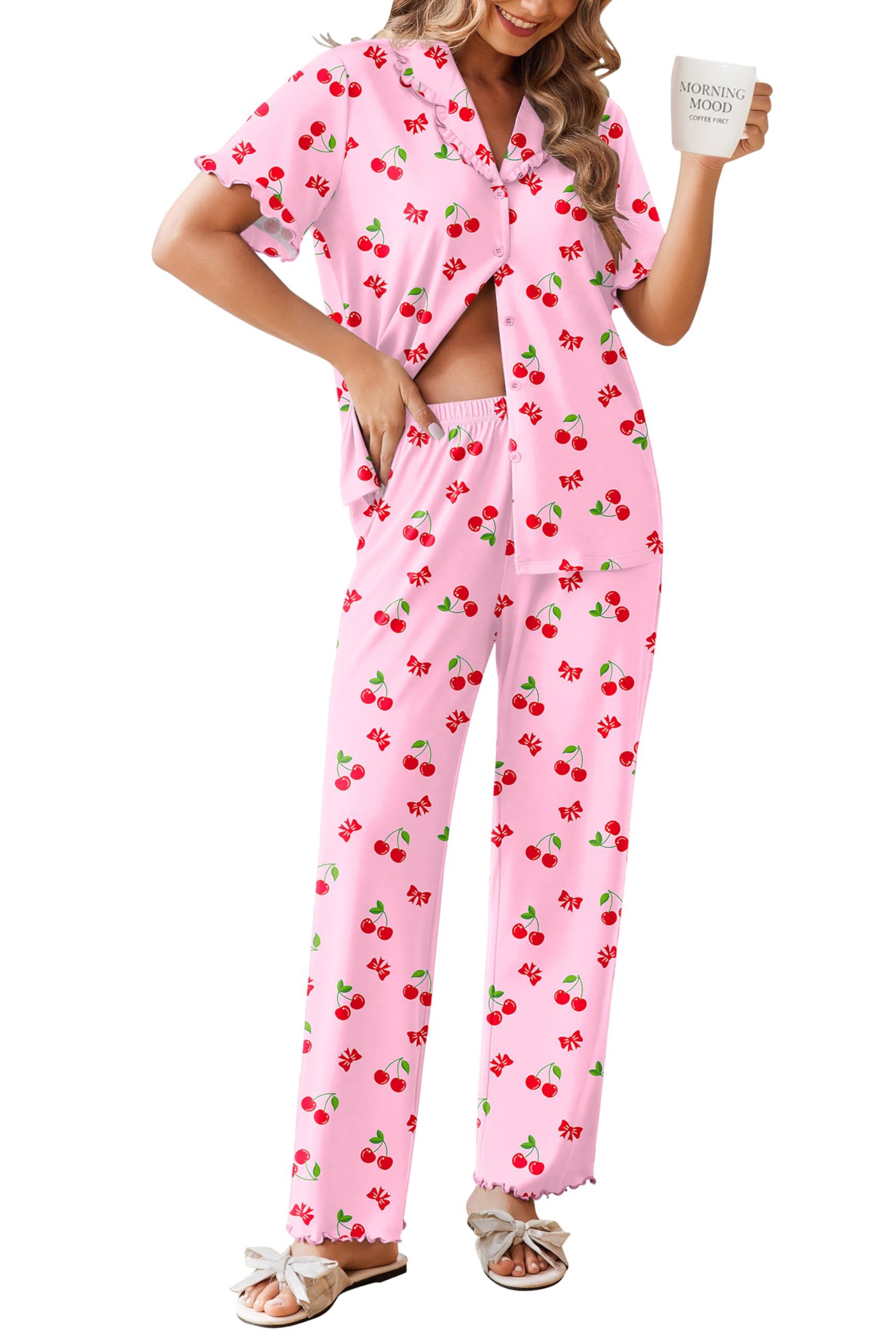 Ekouaer Womens Pajama Sets Short Sleeve Printed PJs Button Down Sleepwear