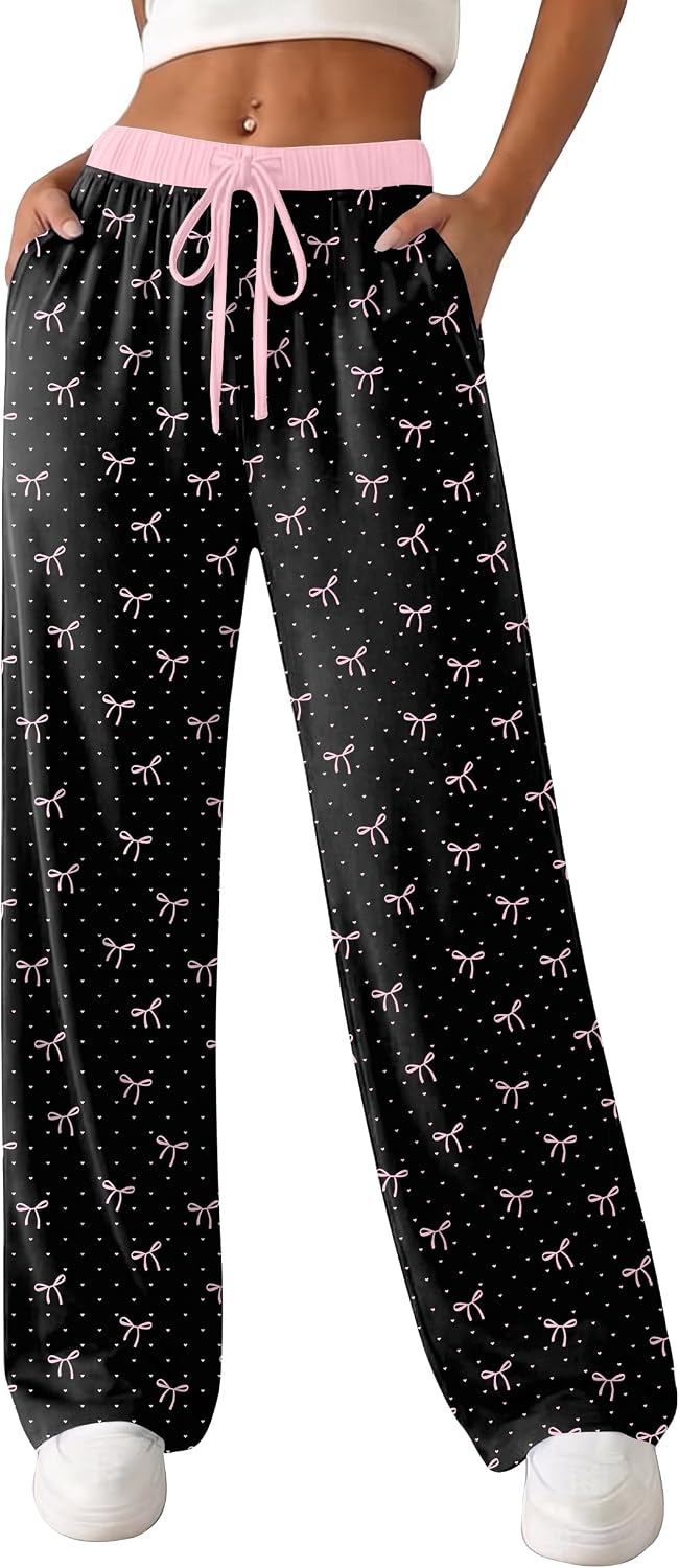 Ekouaer Womens Pajamas Pants Y2K Lounge Bottoms Casual PJ Pant with Pockets