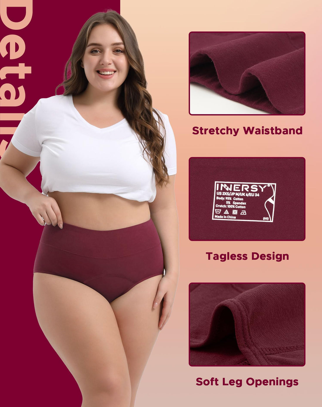 INNERSY Period Underwear for Women High Waisted Leak-Proof Postpartum Menstrual Panties 3-Pack