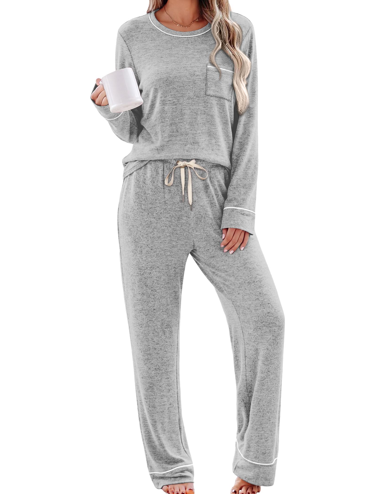 WIHOLL Pajamas for Women Set Soft Pjs Long Sleeve Two Piece Lounge Sets