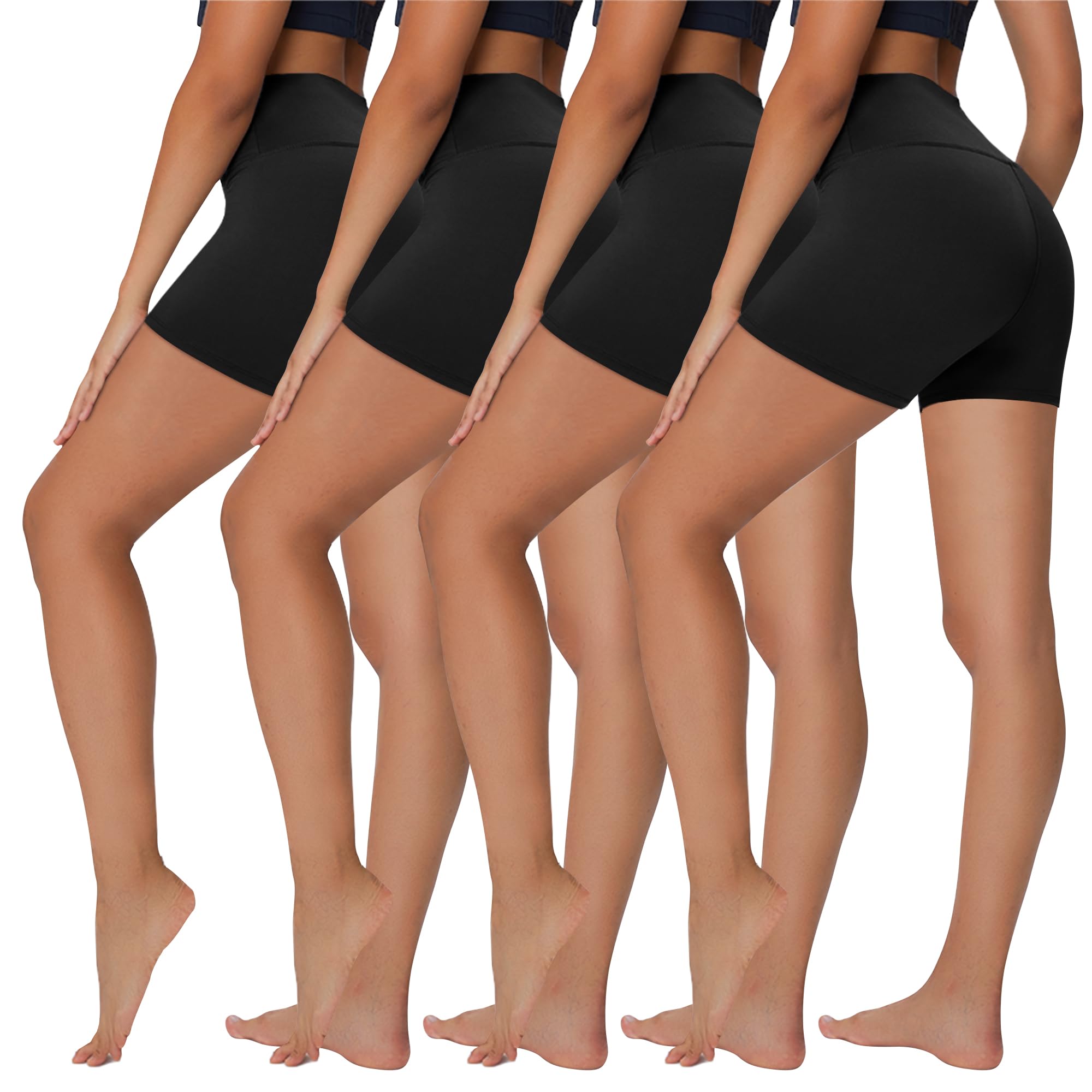 Sundwudu 4 Pack Biker Shorts for Women - 8”/3”/5” High Waist Tummy Control Summer Workout Shorts for Running Yoga Athletic