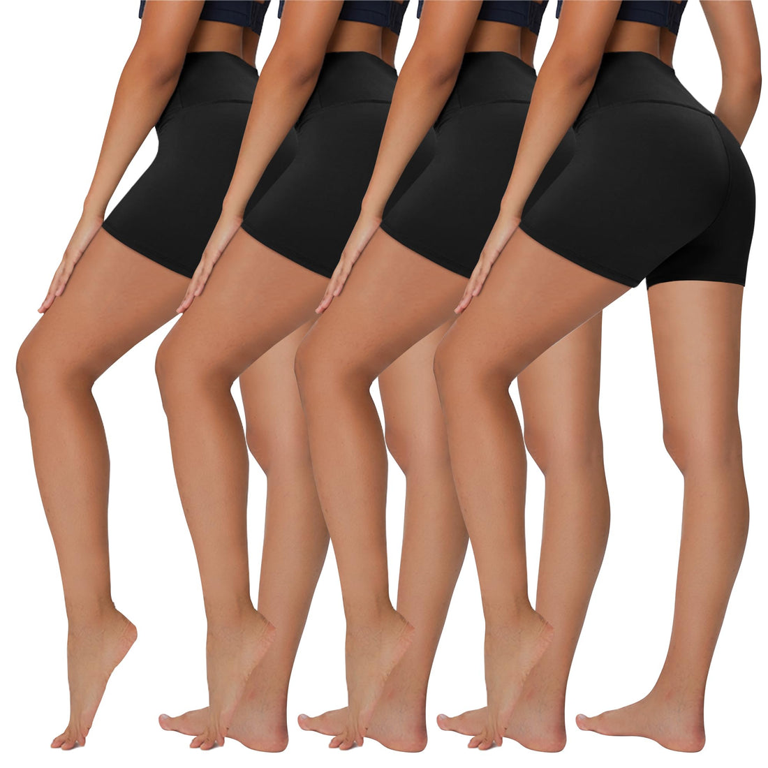 Sundwudu 4 Pack Biker Shorts for Women - 8”/3”/5” High Waist Tummy Control Summer Workout Shorts for Running Yoga Athletic