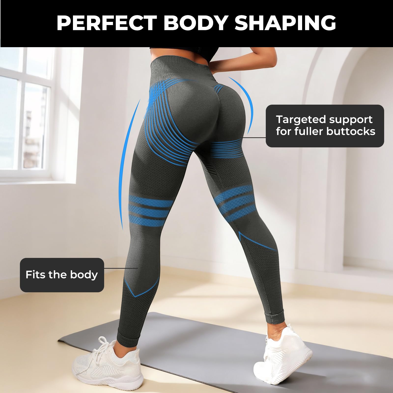 VOYOCUGE Anti Cellulite Compression 3D Leggings Women Butt Lifting Tummy Control with Resistance Bands for Yoga Workout Pants