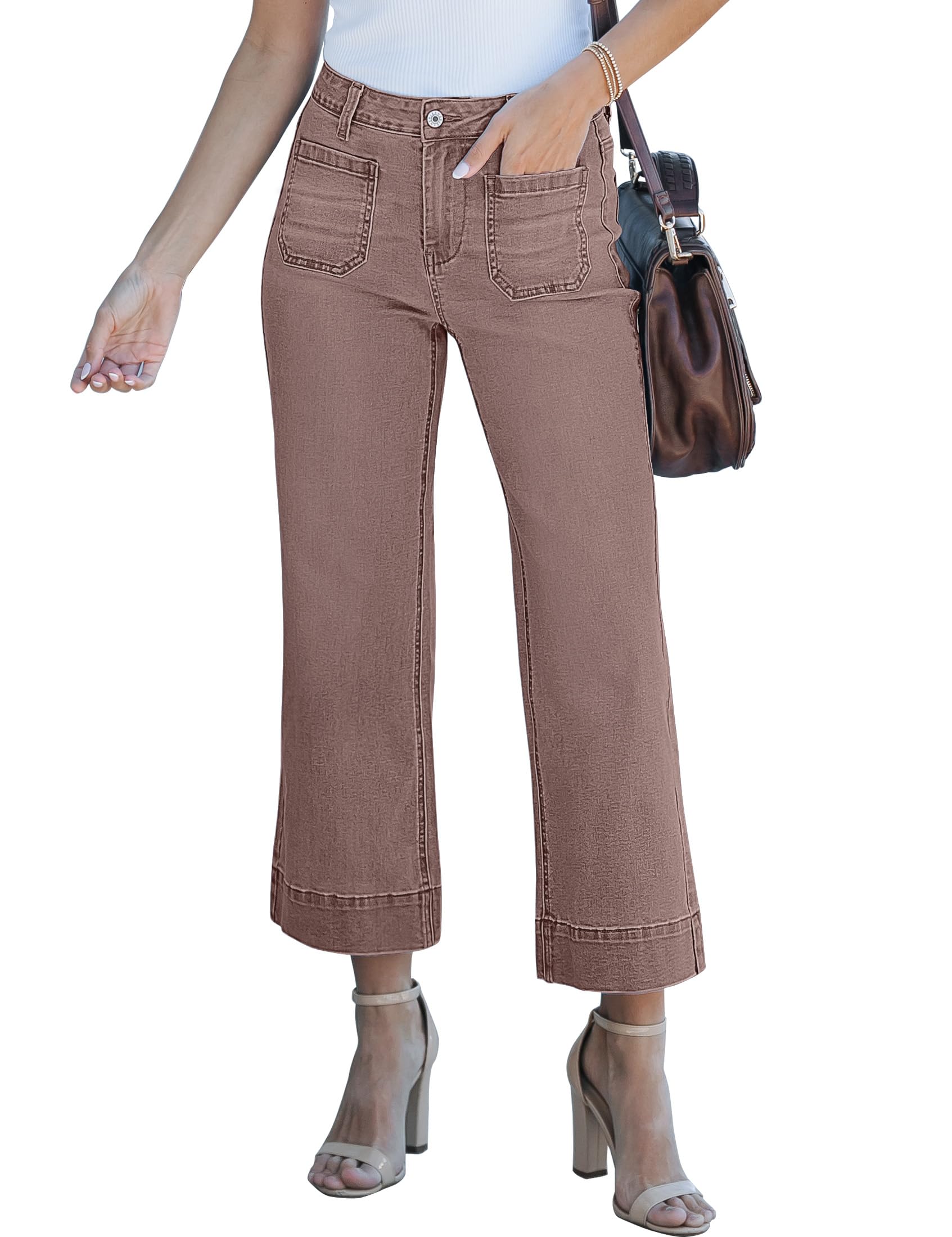luvamia Wide Leg Jeans for Women Trendy High Waisted Flare Jeans Cropped Denim Pants Stretchy Baggy with Patch Pockets