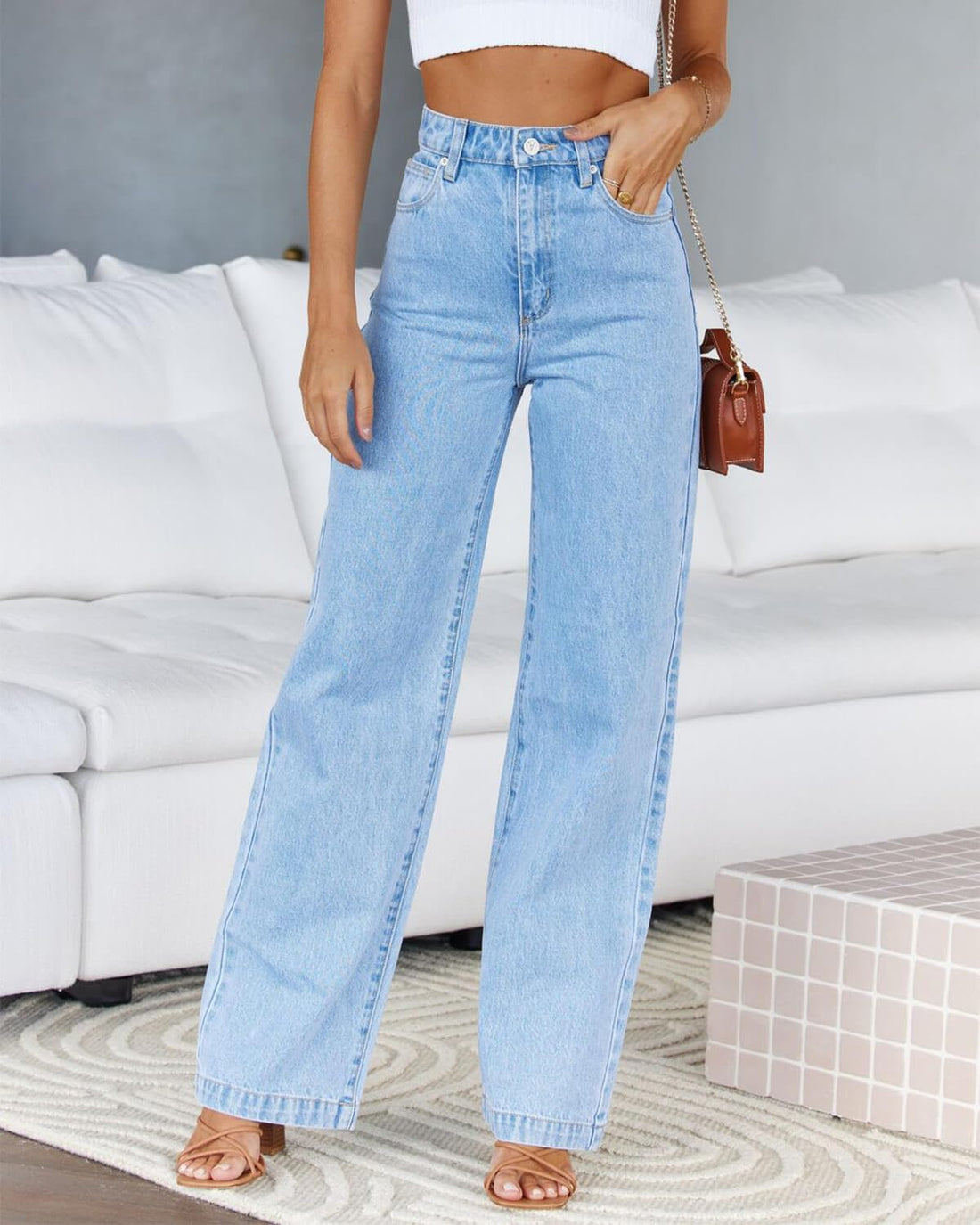 Cicy Bell Women's High Waisted Petite Jeans Boyfriend Baggy Straight Leg Casual Denim Pants with Pockets