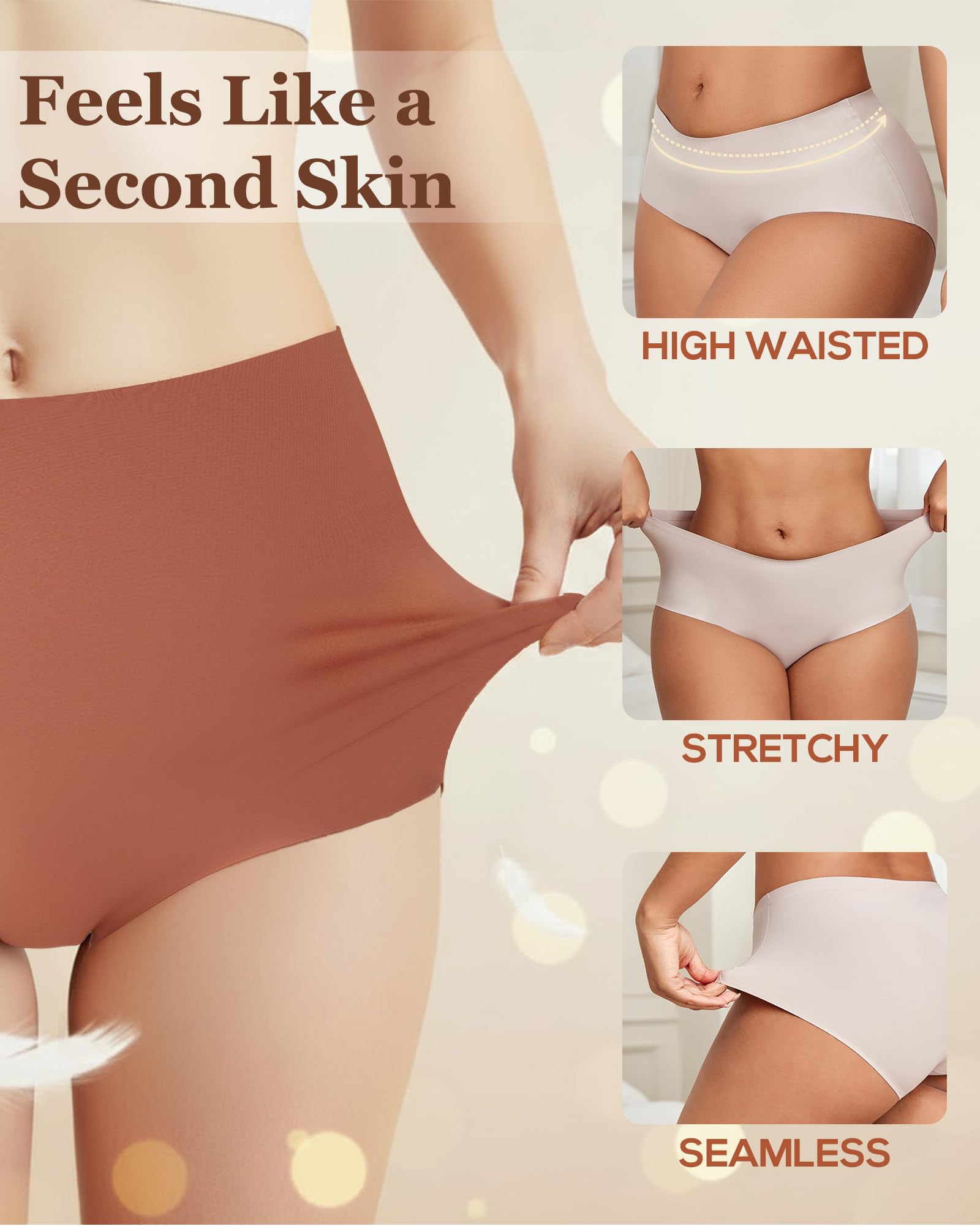 High Waisted Seamless Underwear for Women Full Coverage Hiphugger High Rise Silky No Show Briefs Panties 6 Pack