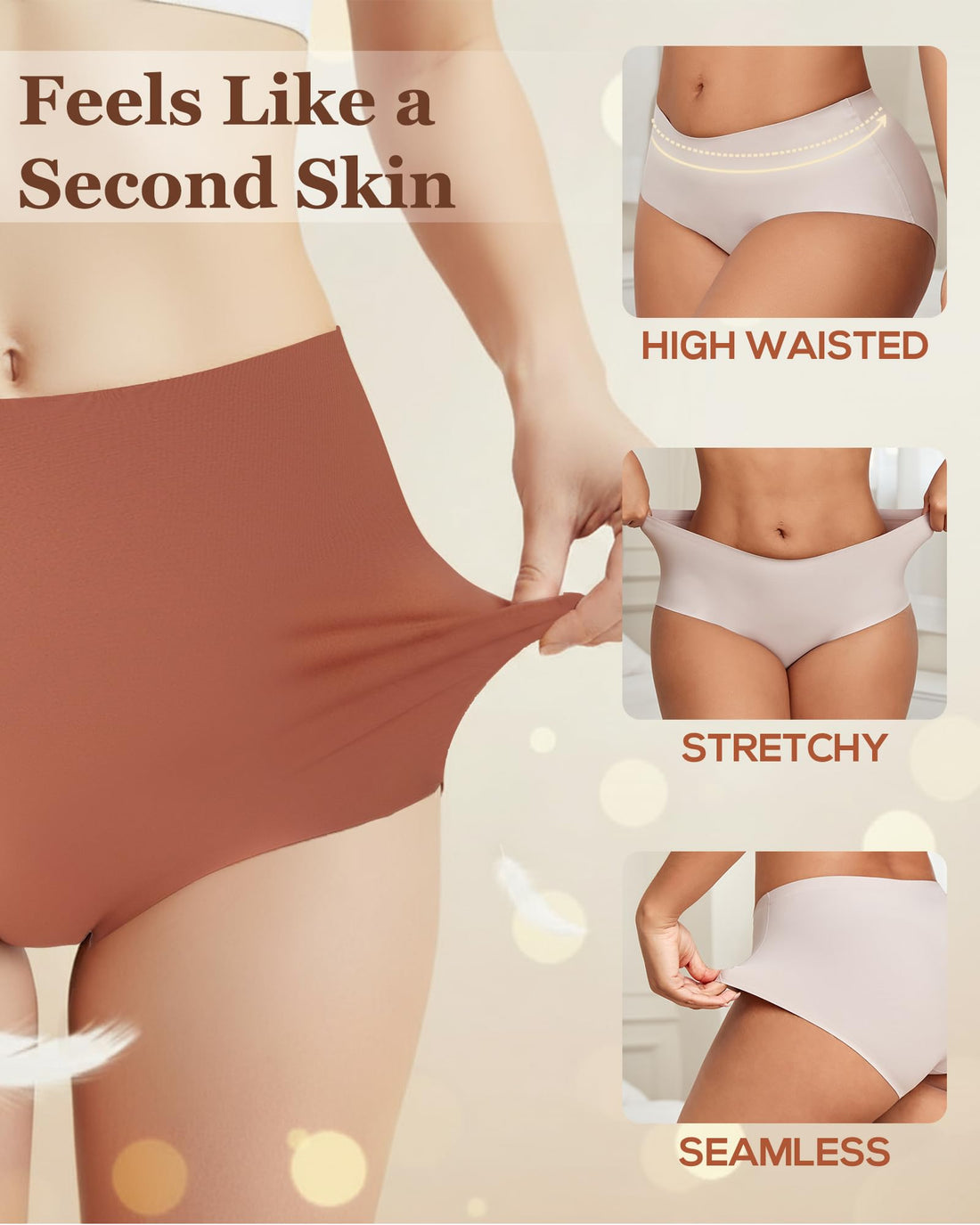 High Waisted Seamless Underwear for Women Full Coverage Hiphugger High Rise Silky No Show Briefs Panties 6 Pack