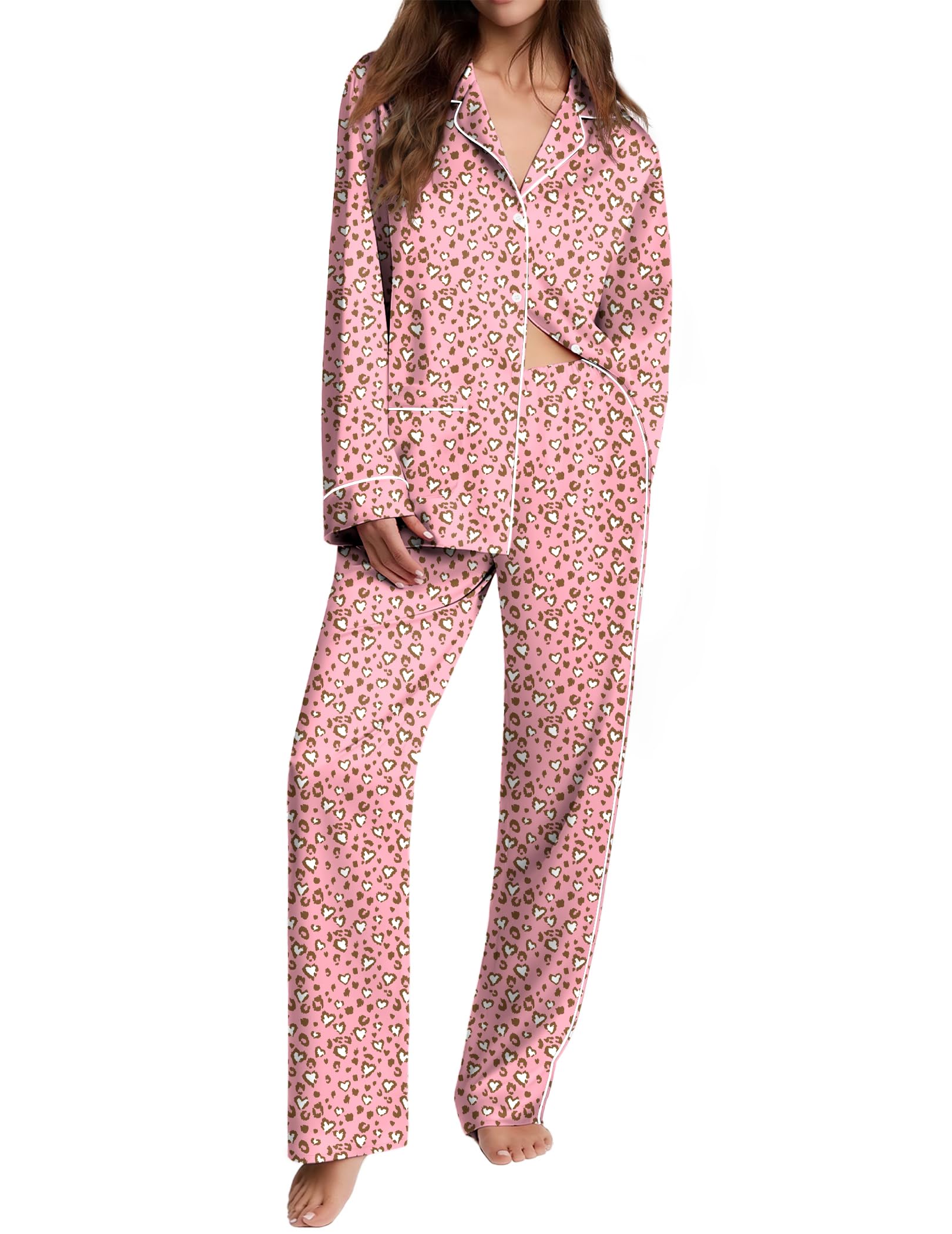 Ekouaer Womens Pajama Sets Satin Silk Pjs Long Sleeve Button Down Sleepwear