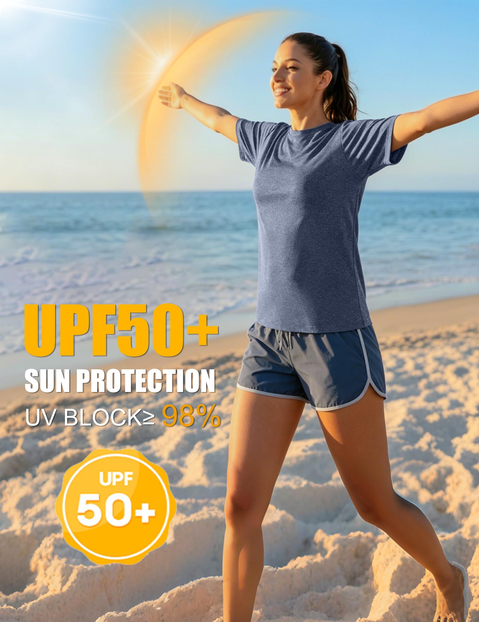 Kinglaman 5/6 Pack Workout Tops Gym Shirts for Women Dry Fit UPF 50+ Sun UV Protection Swim Athletic Yoga Tee T Shirts Tops