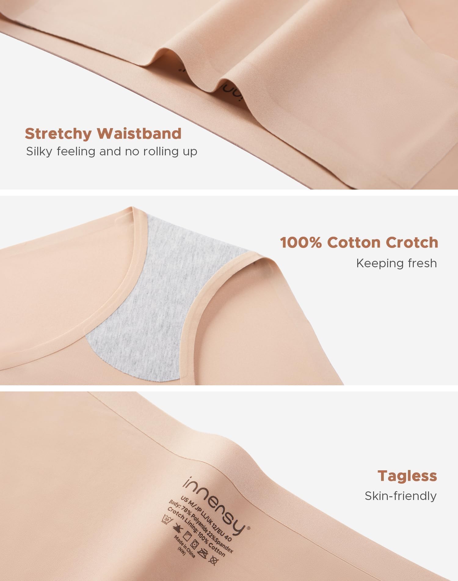 INNERSY Women's Underwear Smooth Hipster Panties 3-Pack