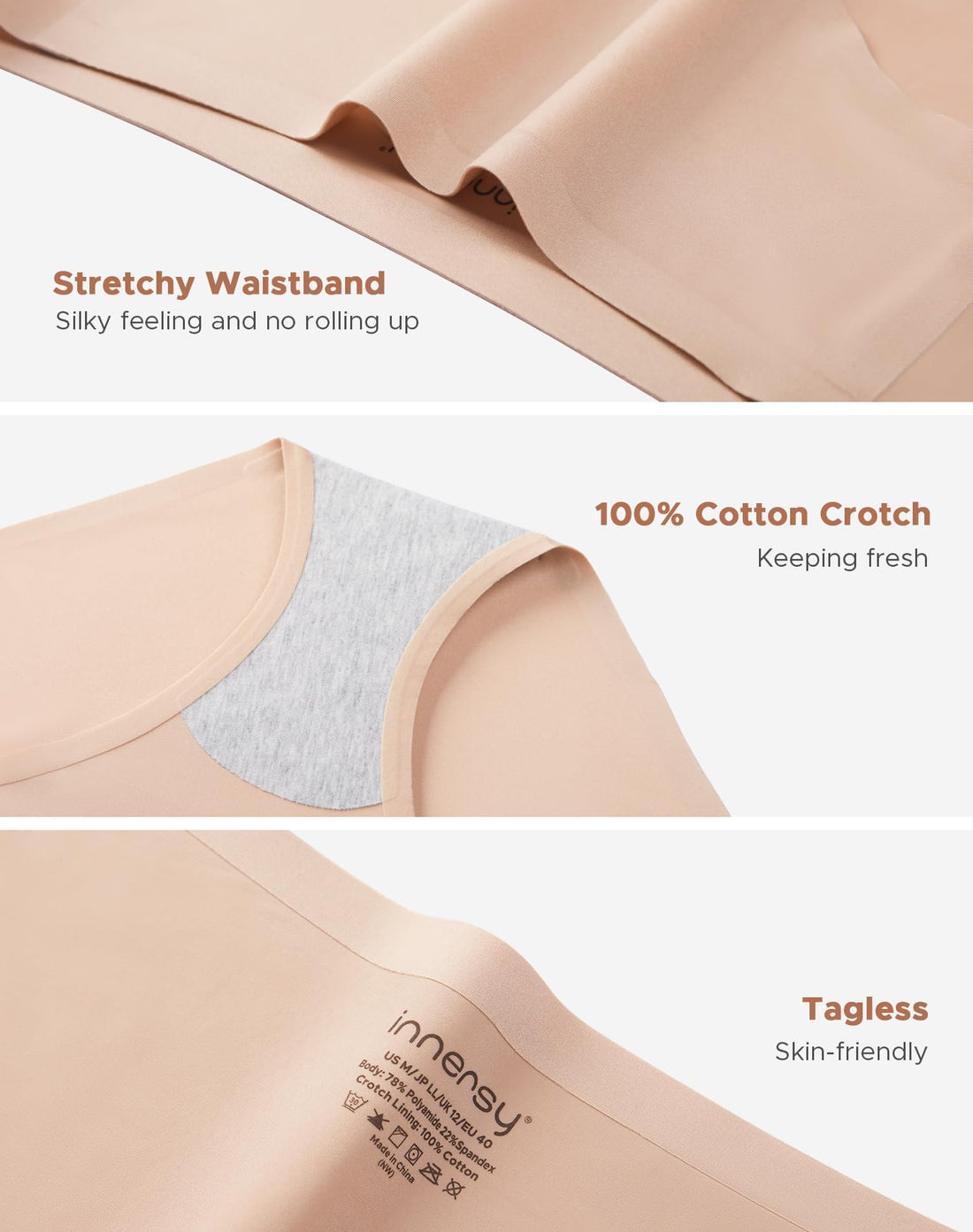 INNERSY Women's Underwear Smooth Hipster Panties 3-Pack