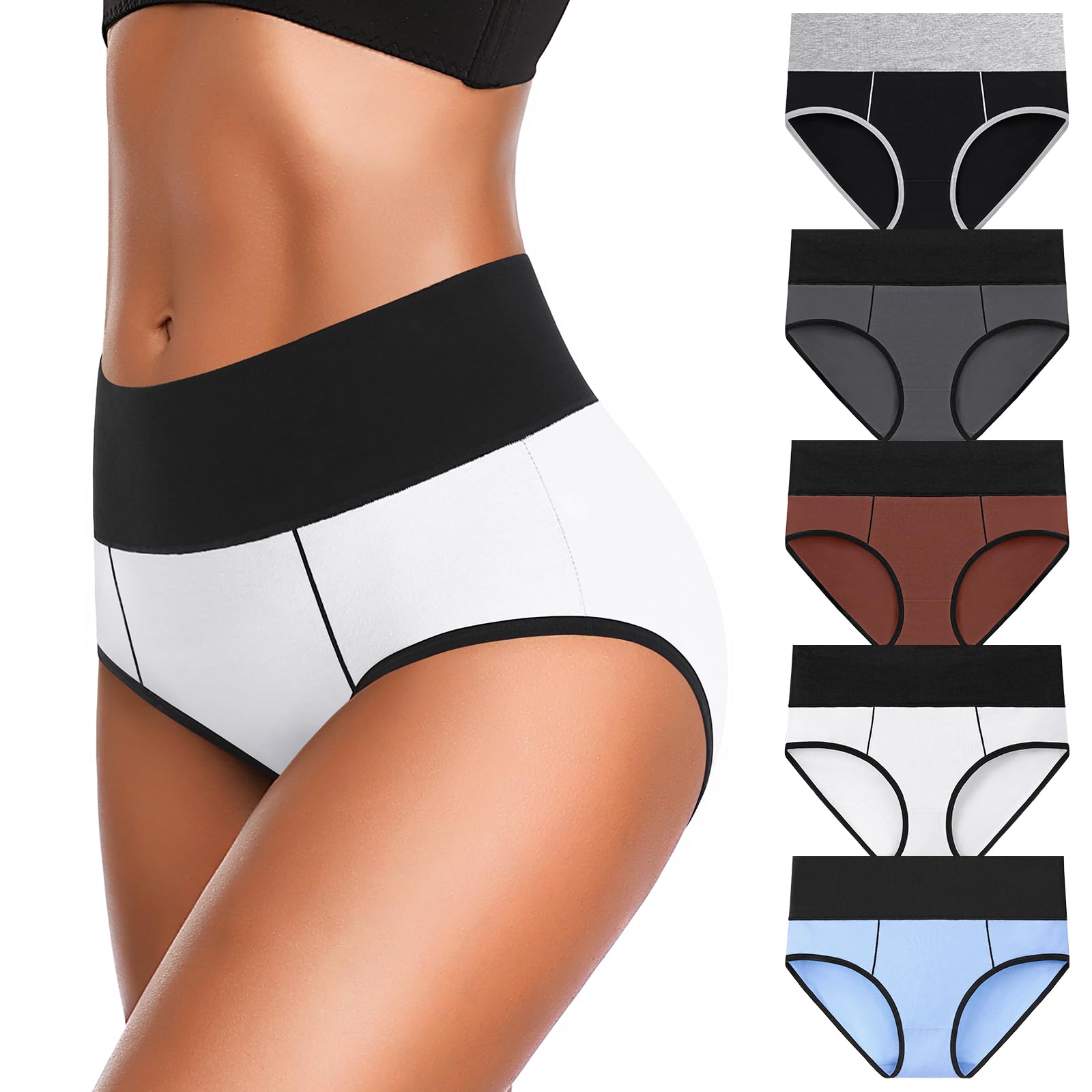 Eiggam Underwear for Women Cotton High Waist Panties Full Coverage Briefs Soft Strech Ladies Breathable Panties-Multi Pack