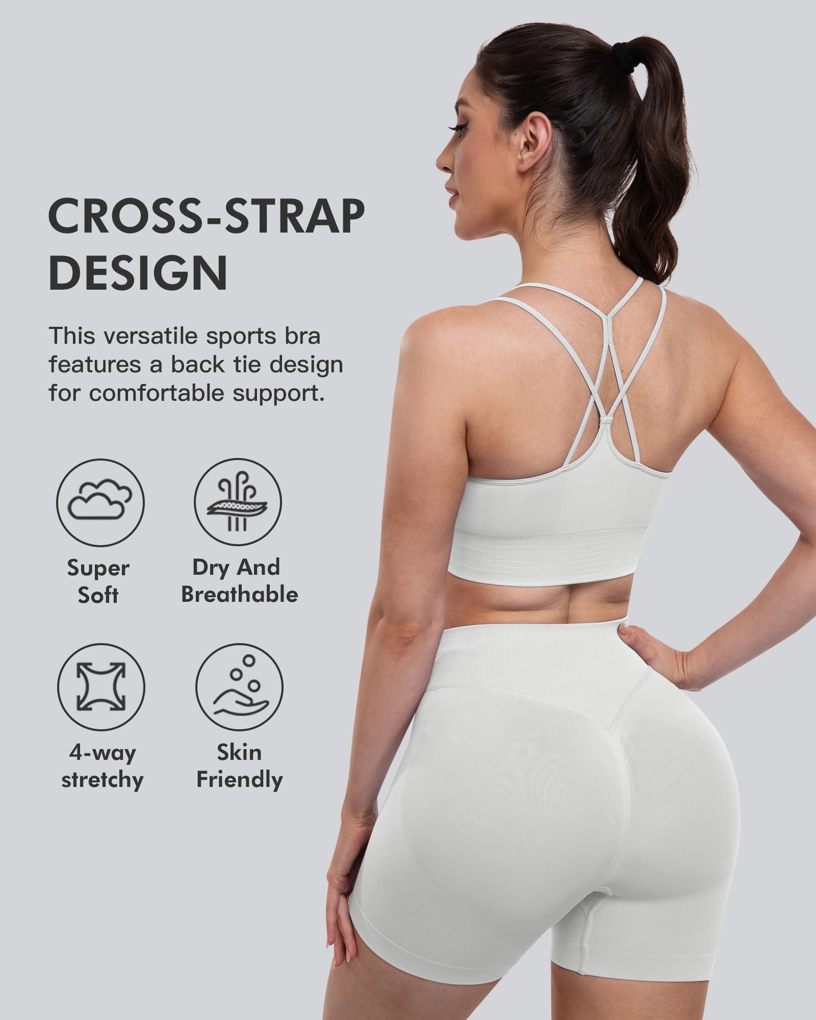 CHRLEISURE Sports Bras for Women, 4 Packs Padded High Support Workout Yoga Seamless Criss-Cross Racerback Bras