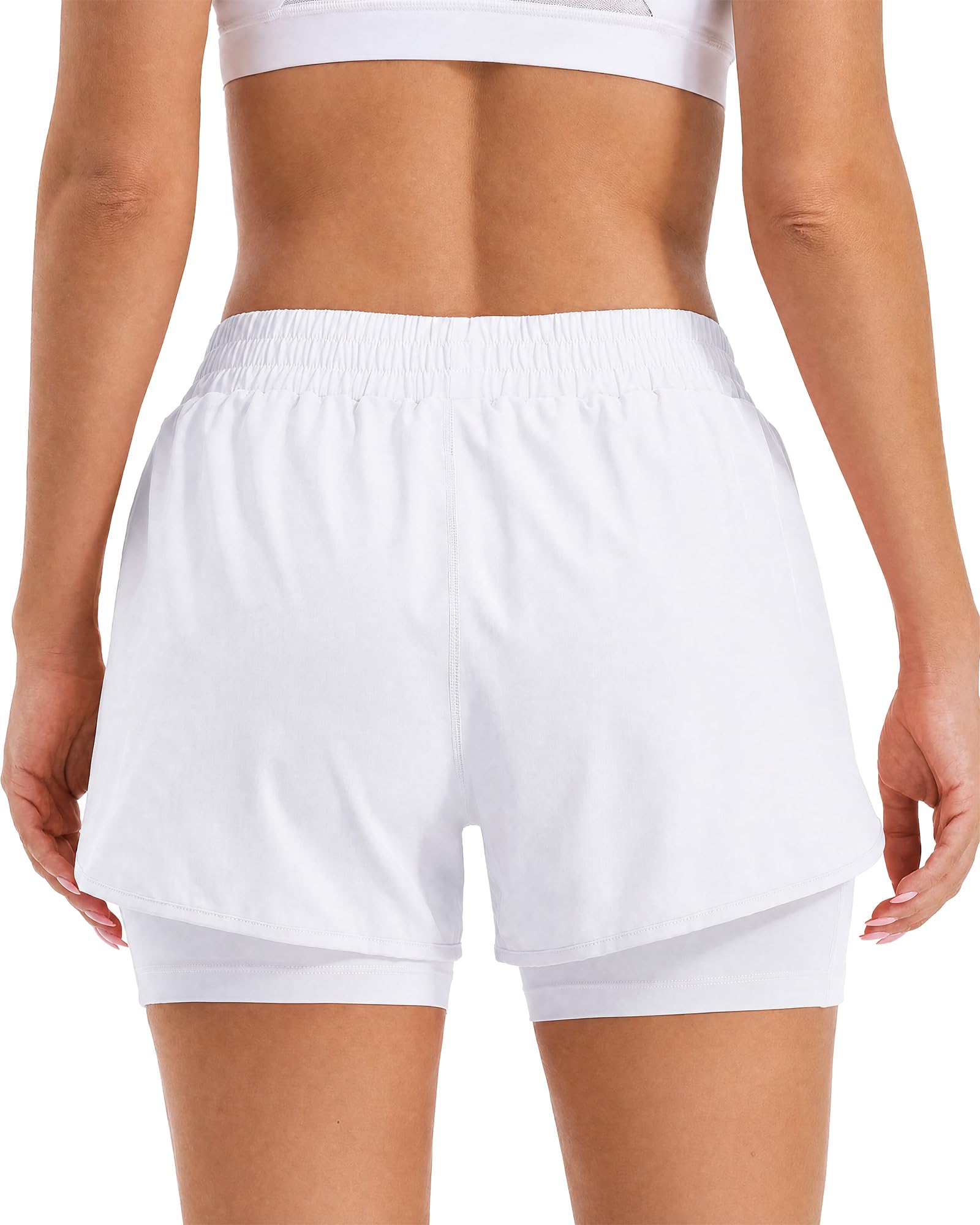 Stelle Women 2 in 1 Running Shorts High Waisted Athletic Shorts Gym Workout Shorts with Liner Zipper Pockets