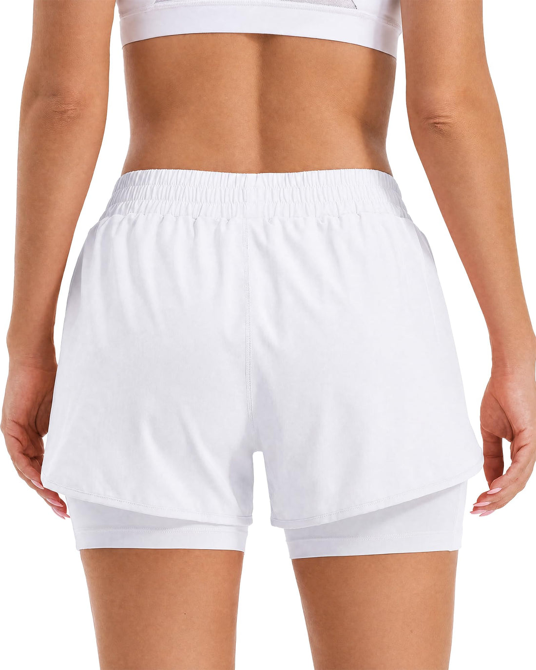 Stelle Women 2 in 1 Running Shorts High Waisted Athletic Shorts Gym Workout Shorts with Liner Zipper Pockets
