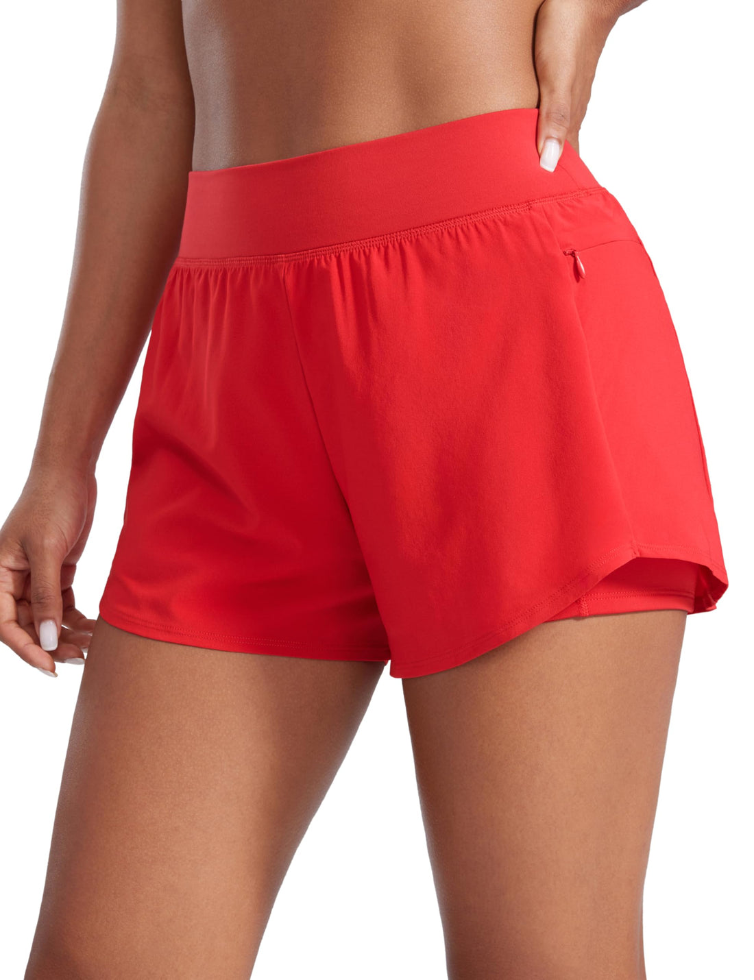 CRZ YOGA 2 in 1 Double Layer Running Shorts 3" | High Waisted, Quick Dry, Lightweight, Zip Pockets, for Women