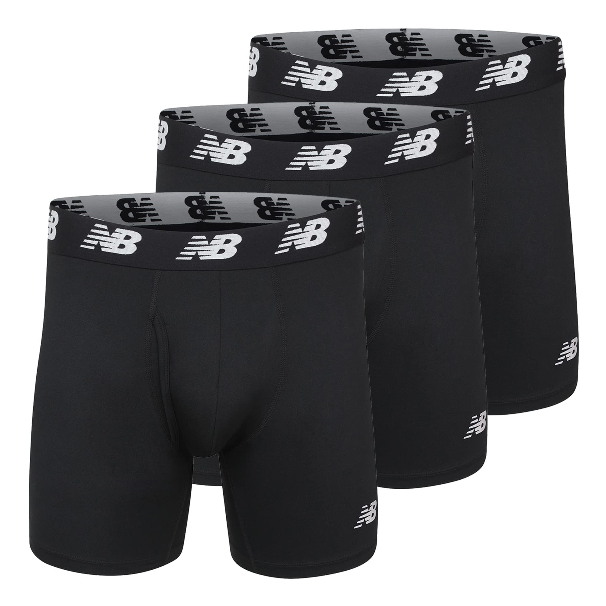 New Balance Men's Performance Boxer Briefs with Fly, Breathable Stretch Underwear, Moisture Wicking, Soft Waistband (3 Pack)