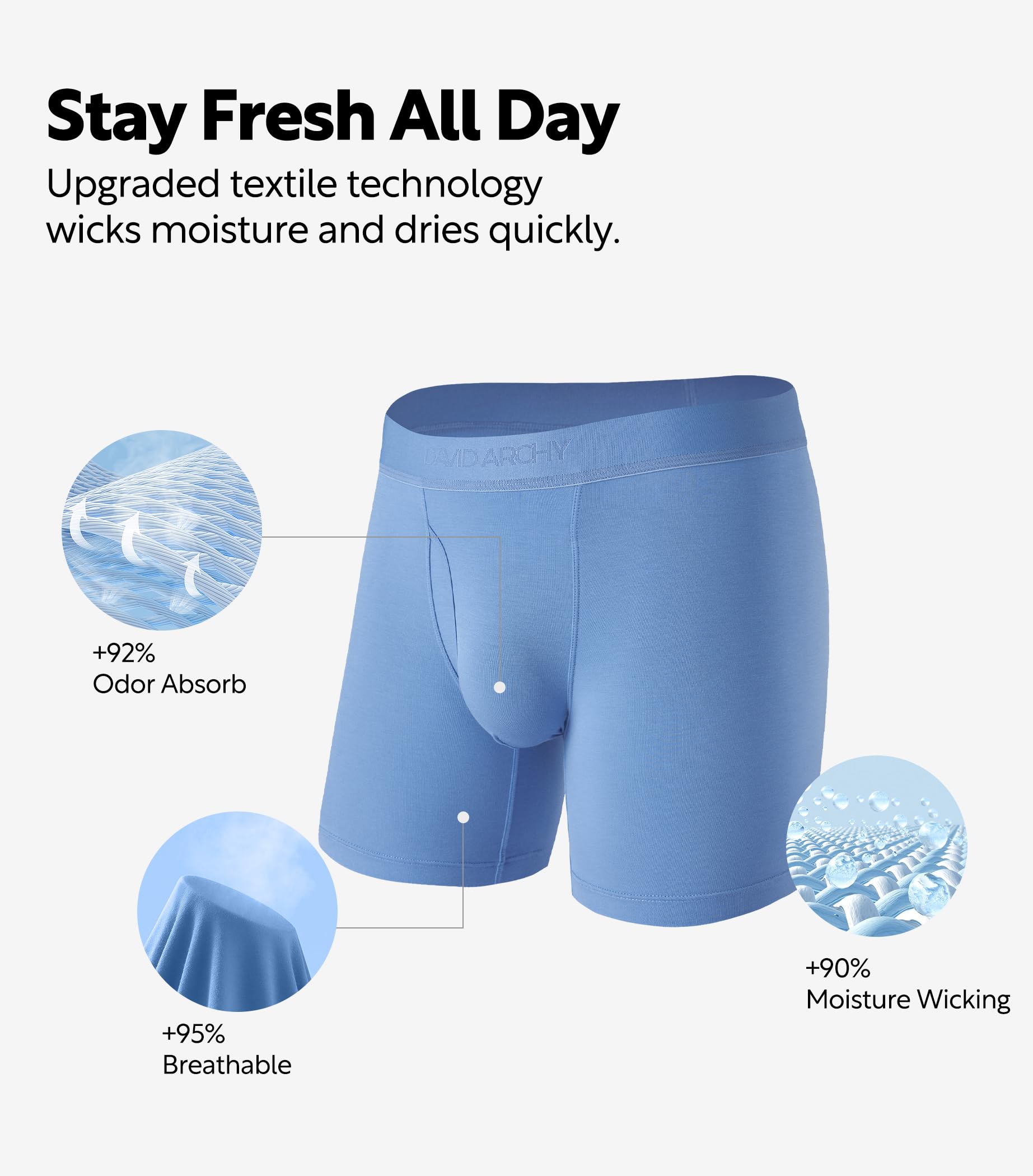 DAVID ARCHY Mens Underwear Breathable Silky Soft Modal Boxer Briefs for Men Pack 4, Wide Waistband No Ride Up