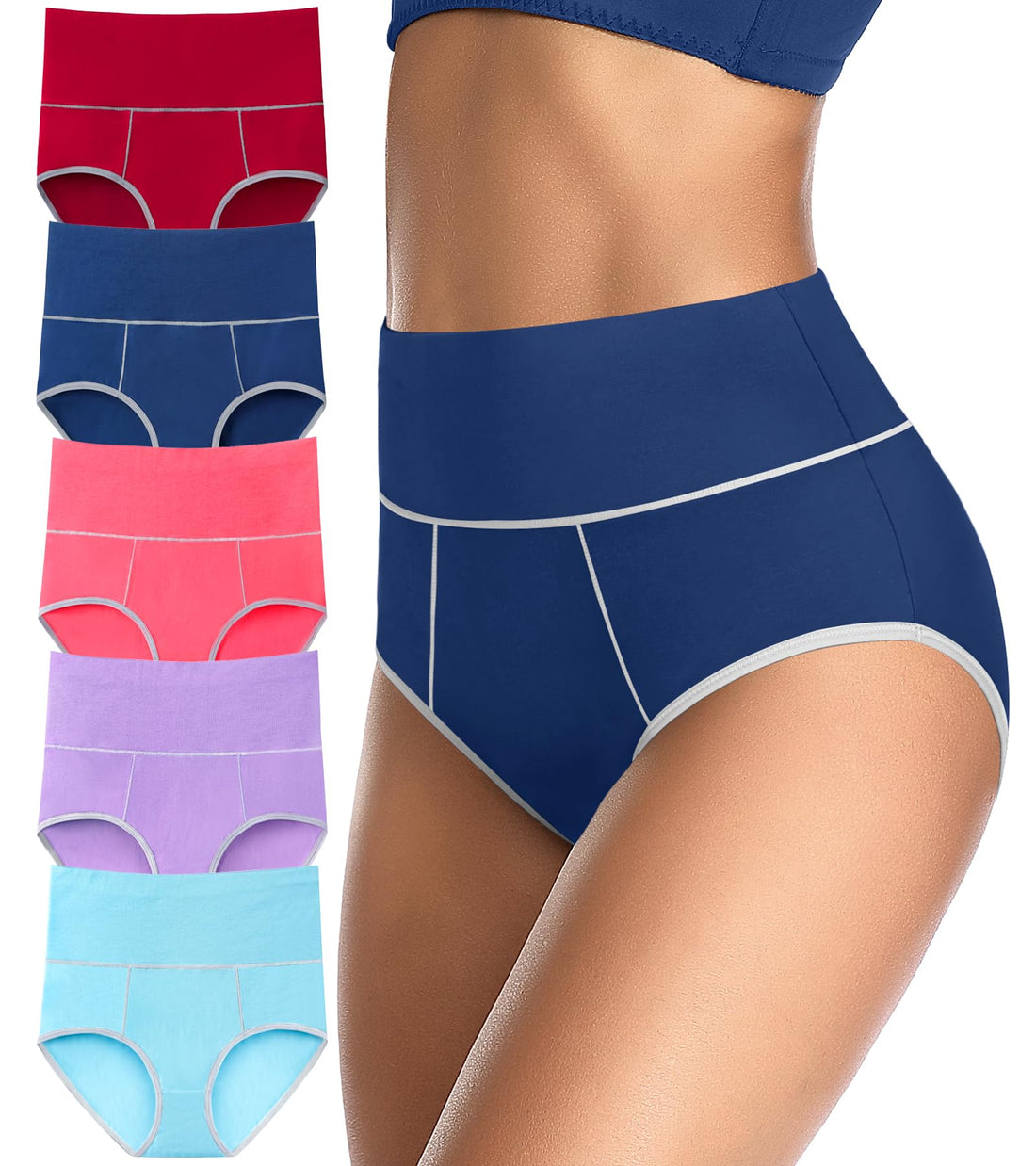 ASIMOON Tummy Control High Waisted Underwear for Women Cotton Plus Size Full Coverage Panties Ladies Briefs