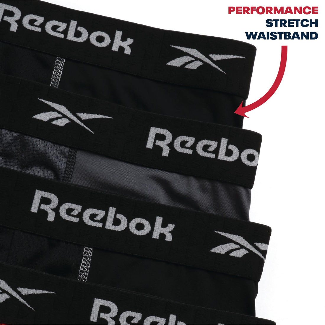 Reebok Mens Boxer Briefs - 4 Pack Underwear with Contour Pouch, 6'' Inseam | Athletic Stretch Performance Moisture-Wicking Fabric, No Fly Pouch, Tag-Free Waistband