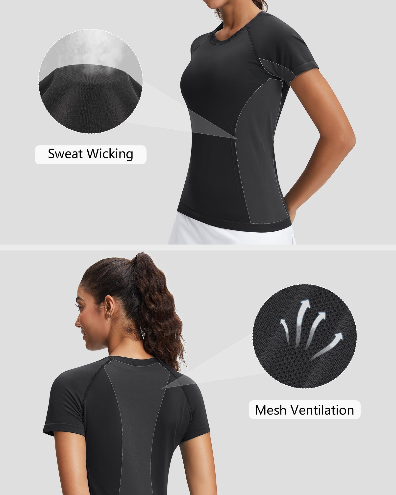 Stelle Womens Workout Tops Short Sleeve Seamless Athletic Shirts Yoga Gym Running T-Shirts