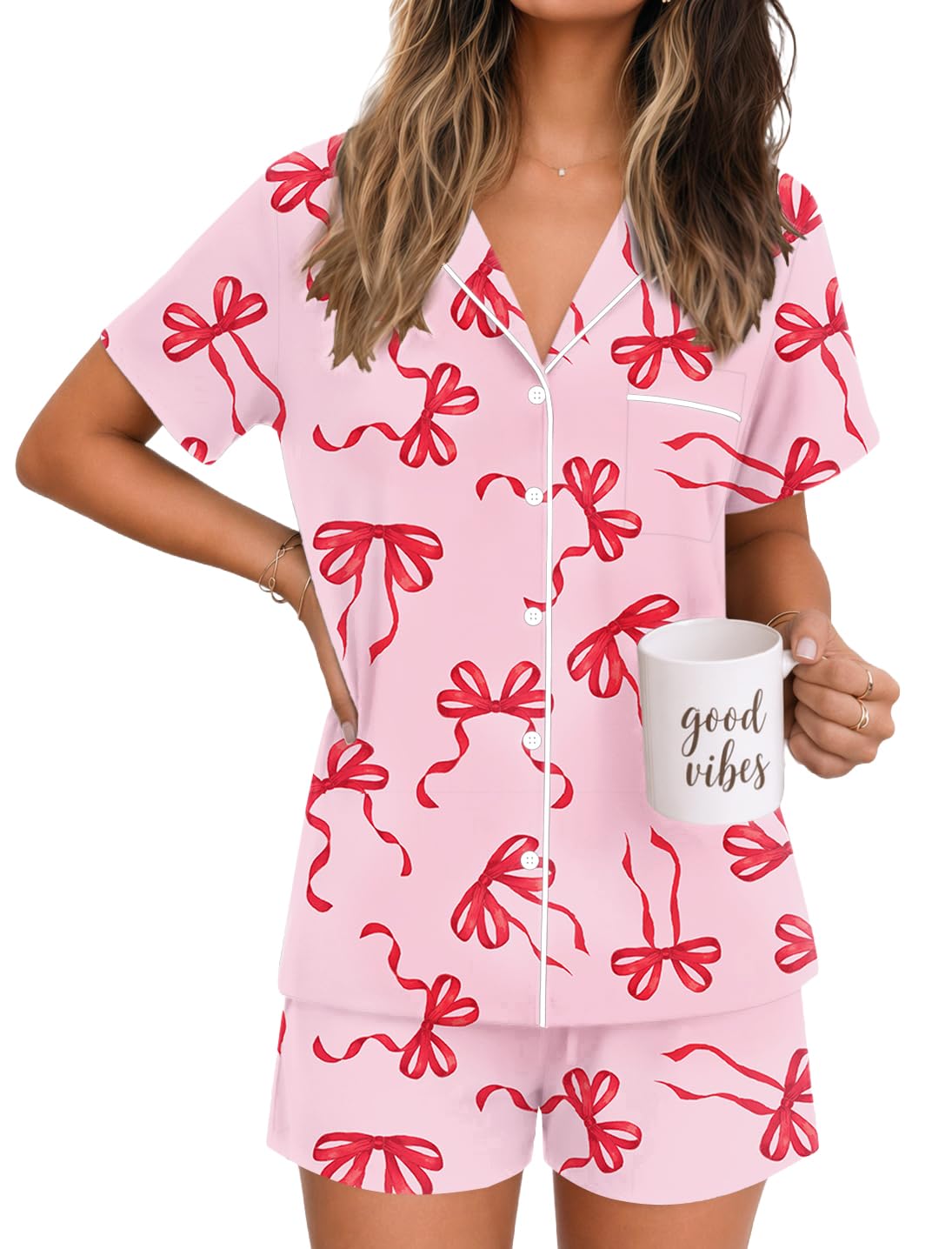Ekouaer Womens Pajamas Set Soft Classic Notch Collar Bride Pjs Comfy Short Sleeve Sleepwear Loungewear