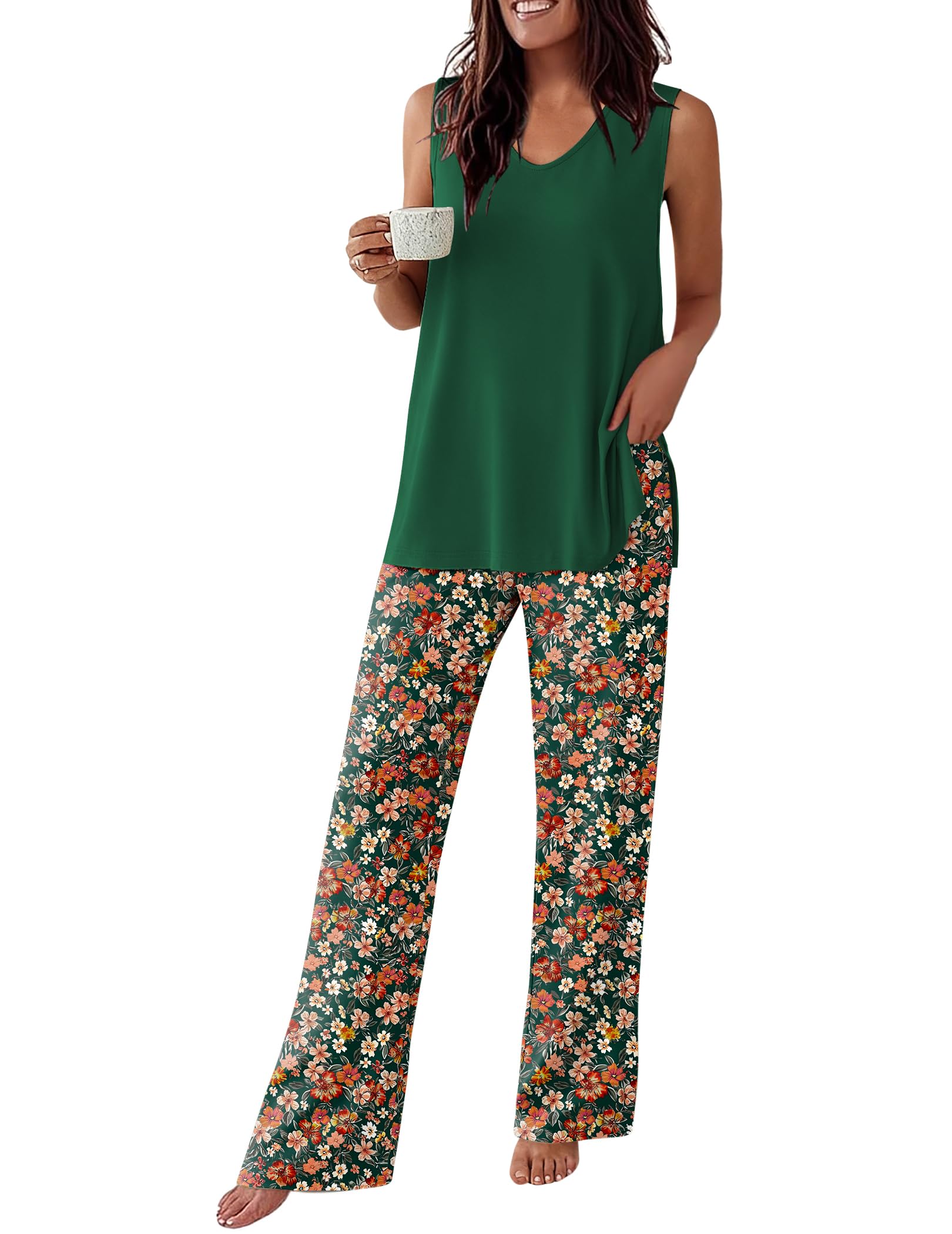 Ekouaer Womens Pajamas Set Sleeveless Lounge Sets Tank Top and Pants Pjs