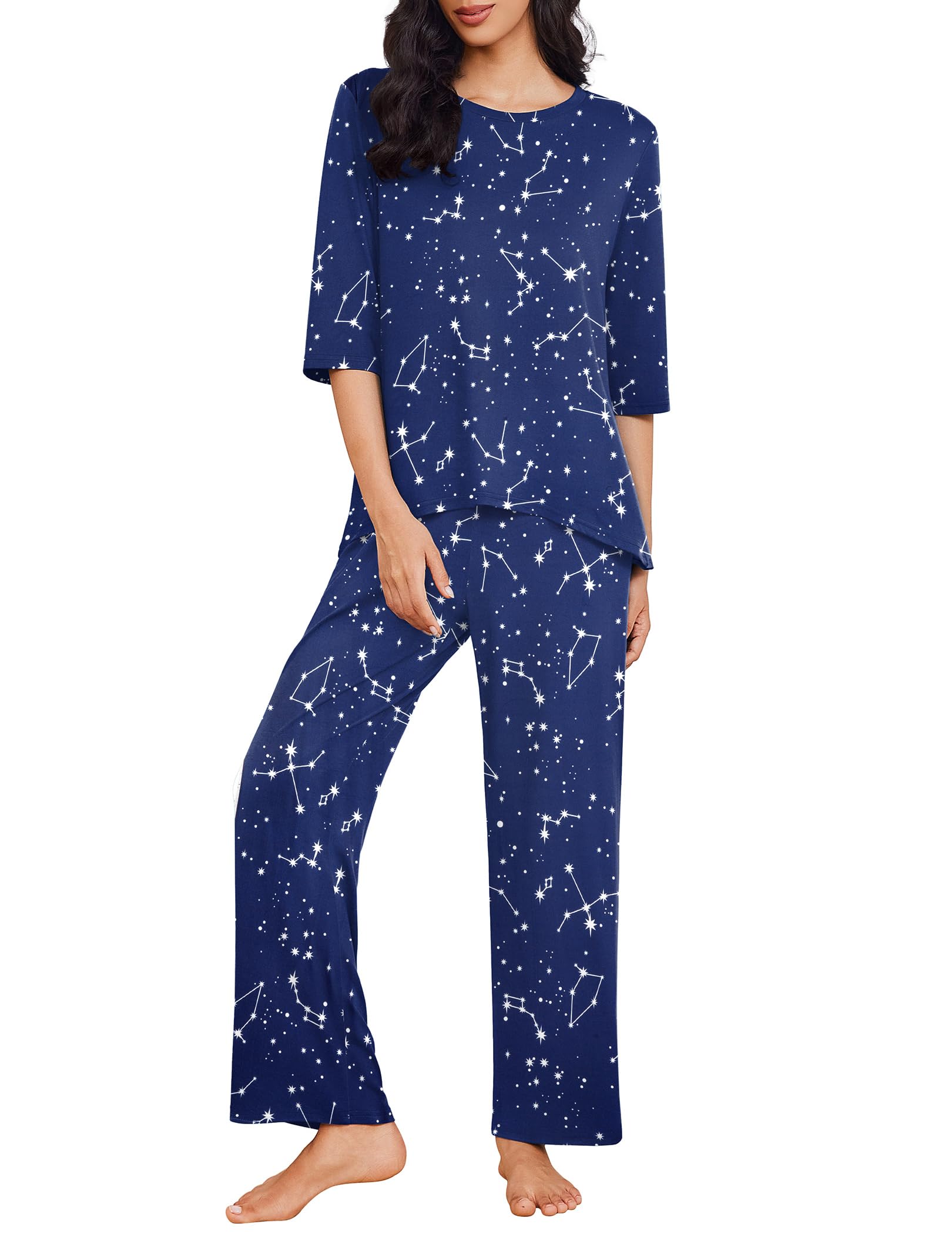 Ekouaer Womens Pajamas Set 2 Piece 3/4 Sleeve Tops Long Pants Pj Set