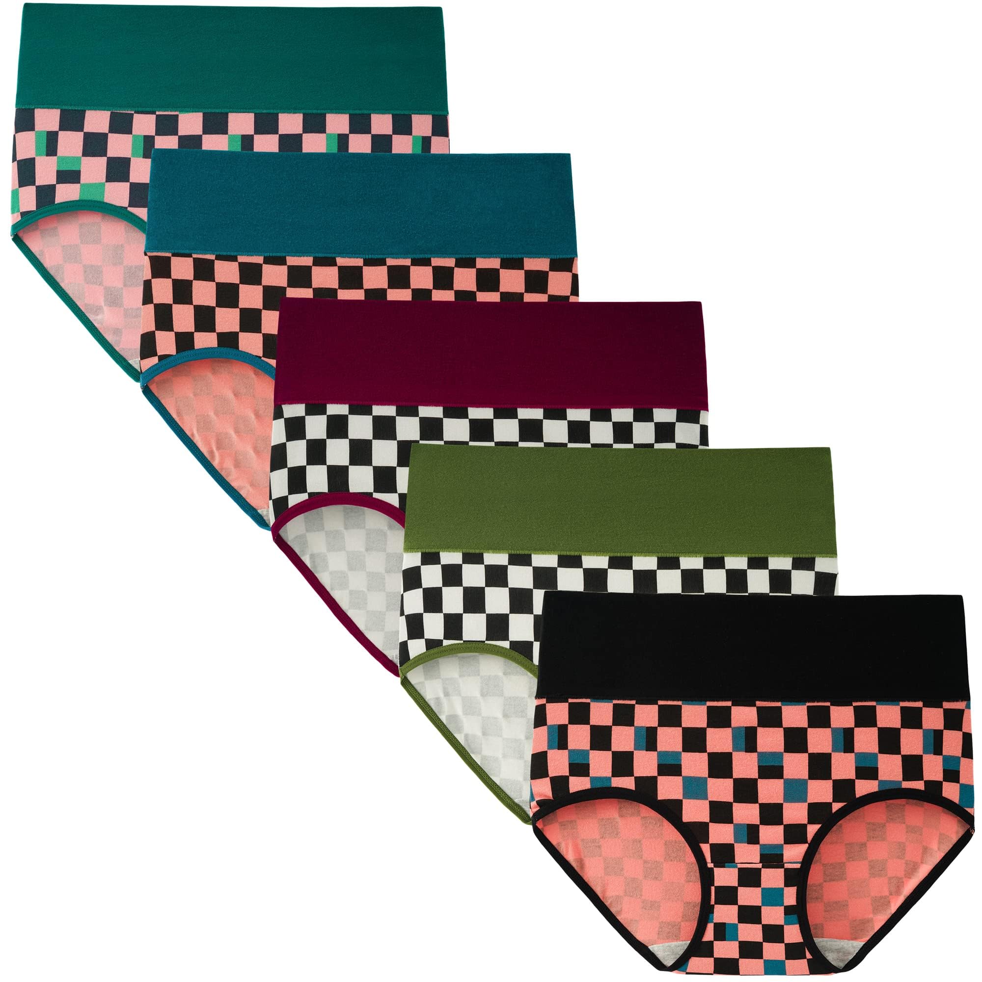 INNERSY Women's High Waisted Underwear Cotton Panties Regular & Plus Size 5-Pack