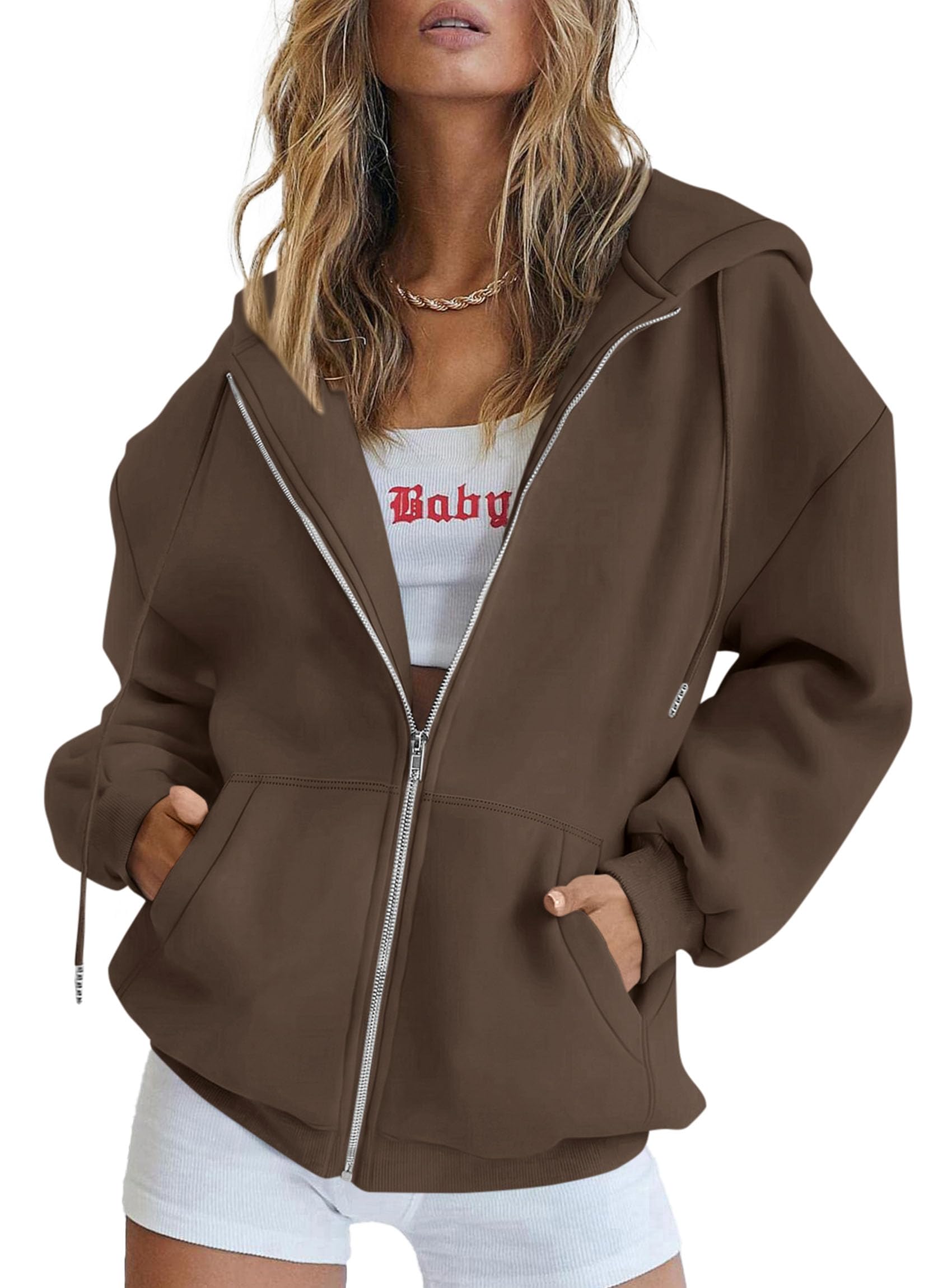 PRETTYGARDEN Women's Fall Zip Up Hoodies Sweatshirts | Comfy Fleece Lined, Long Sleeve Pockets, Drawstring Hooded, Loose Fit, Trendy Y2K, Track Jackets, Spring Winter Clothing