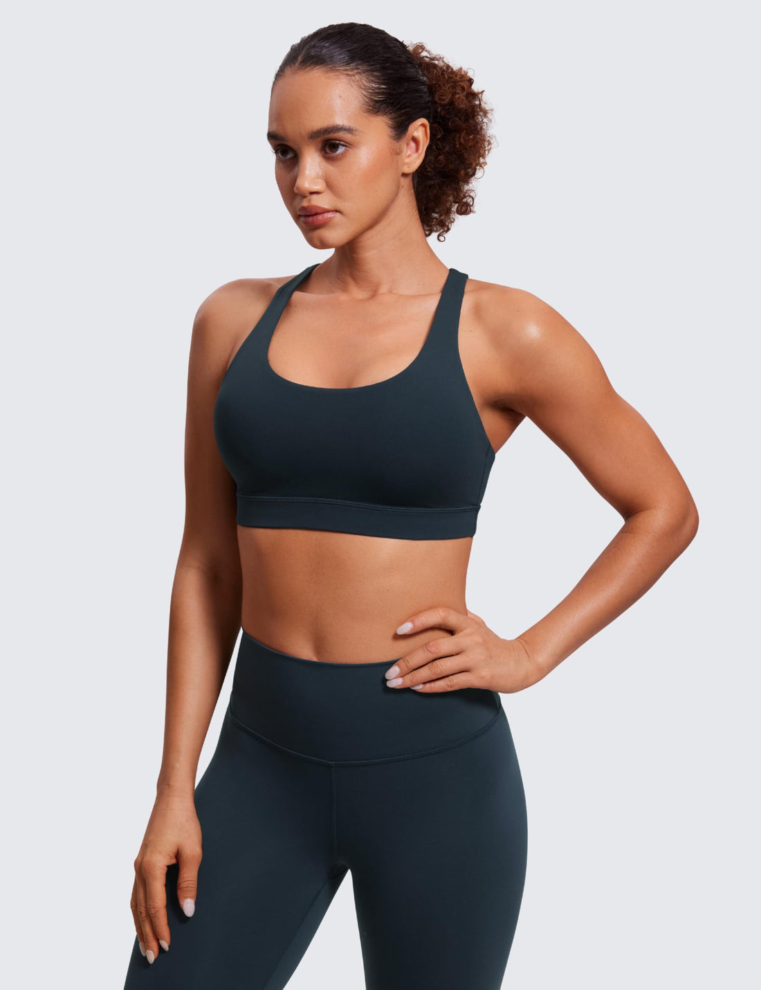 CRZ YOGA Naked Feeling Strappy Sports Bras | Medium Support, Removable Pads, Yoga, Sleek, Scoop Neck, for Women