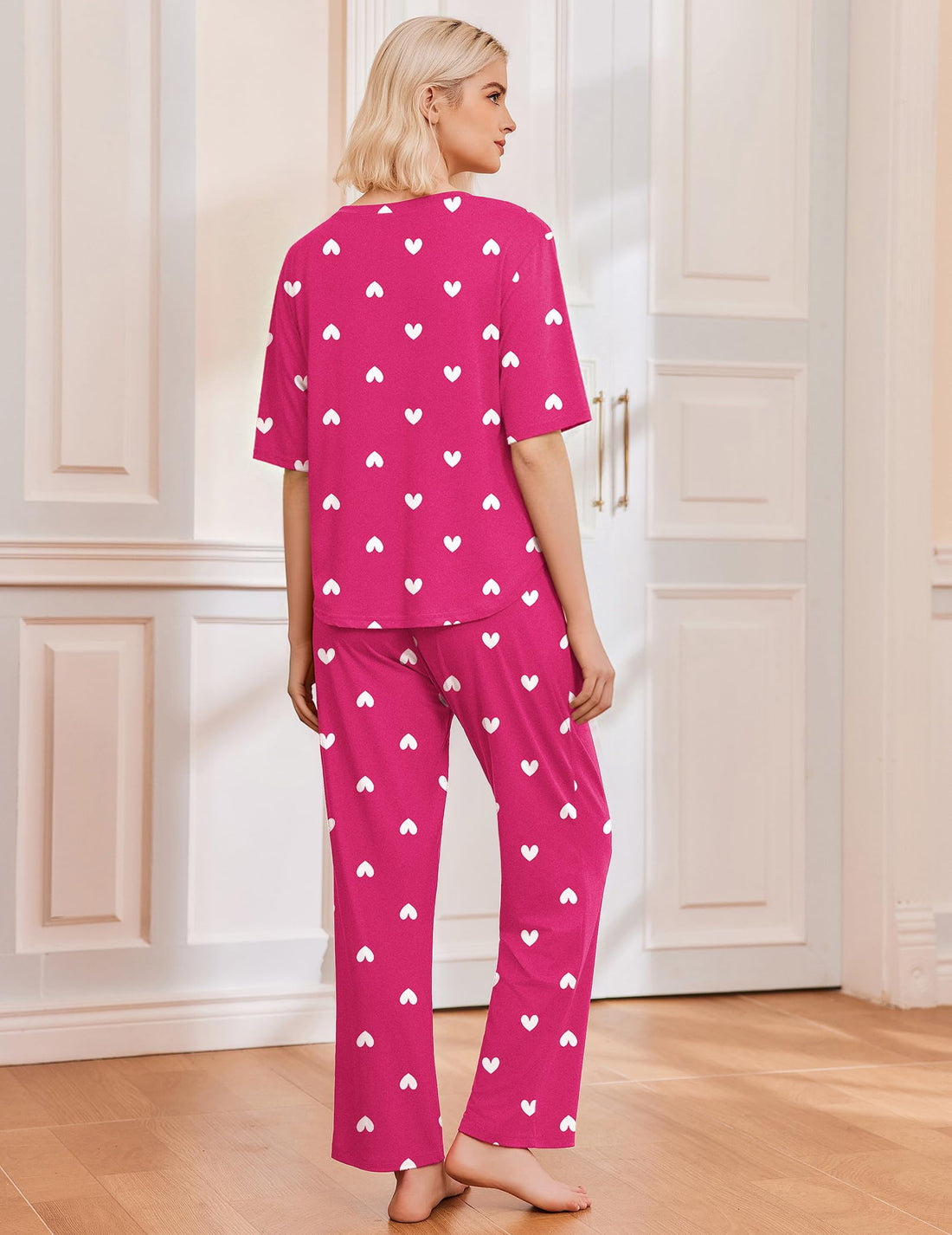 Ekouaer 2 Pack Womens Pajamas Sets Short Sleeve Long Pants Pjs Lounge Set