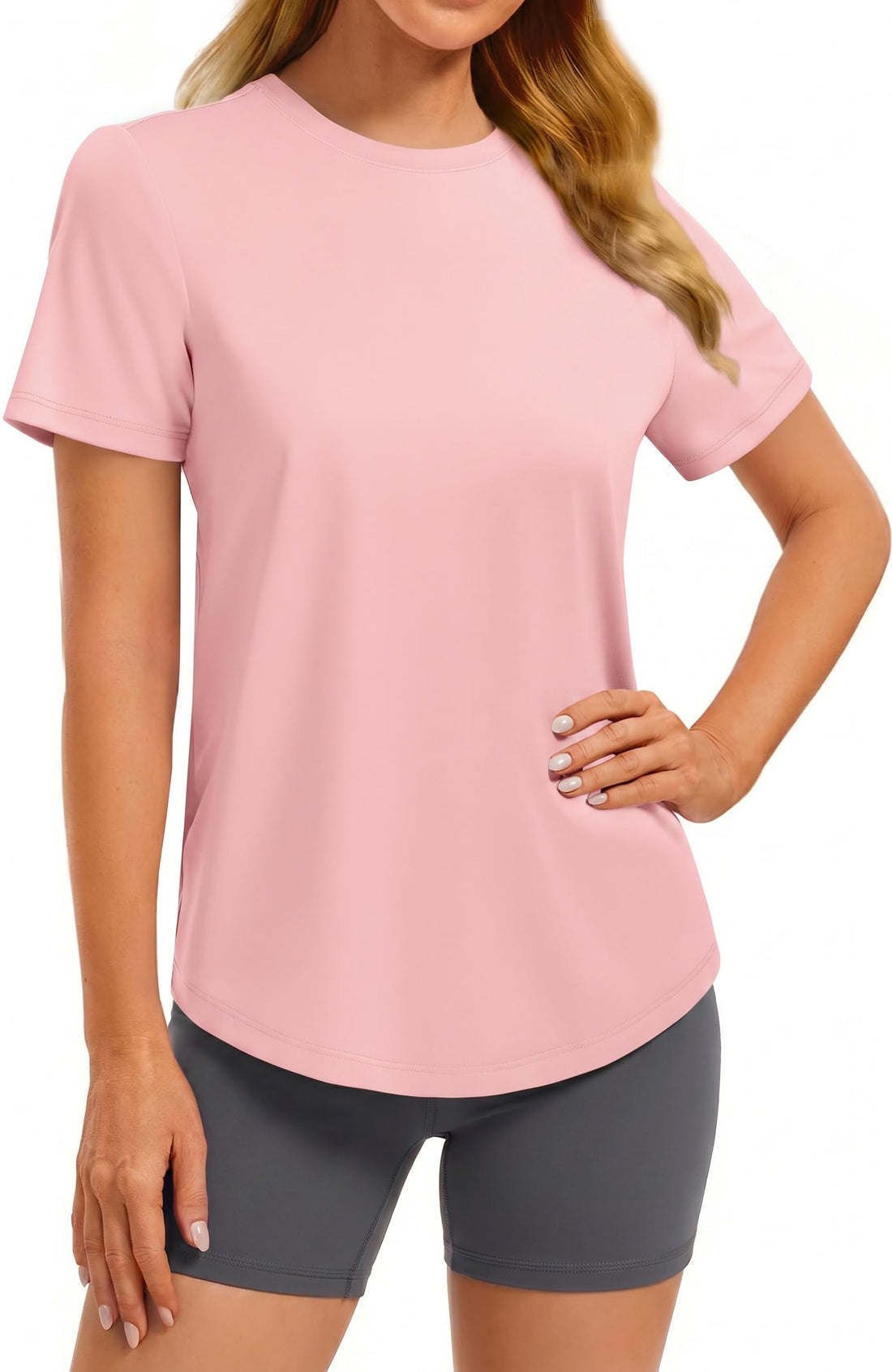 PINSPARK Soft Workout Tops for Women UPF 50+ Sun Protection Shirt Quick Dry Athletic Running Hiking Travel Basic Tee Shirts