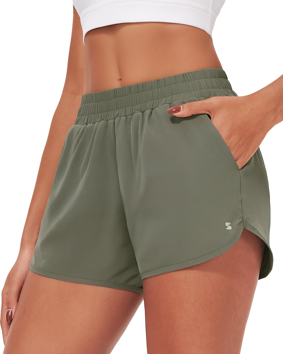 Stelle Womens 3" Running Shorts Mesh Liner High Waisted Workout Shorts Quick Dry Dolphin Athletic Shorts with Pockets