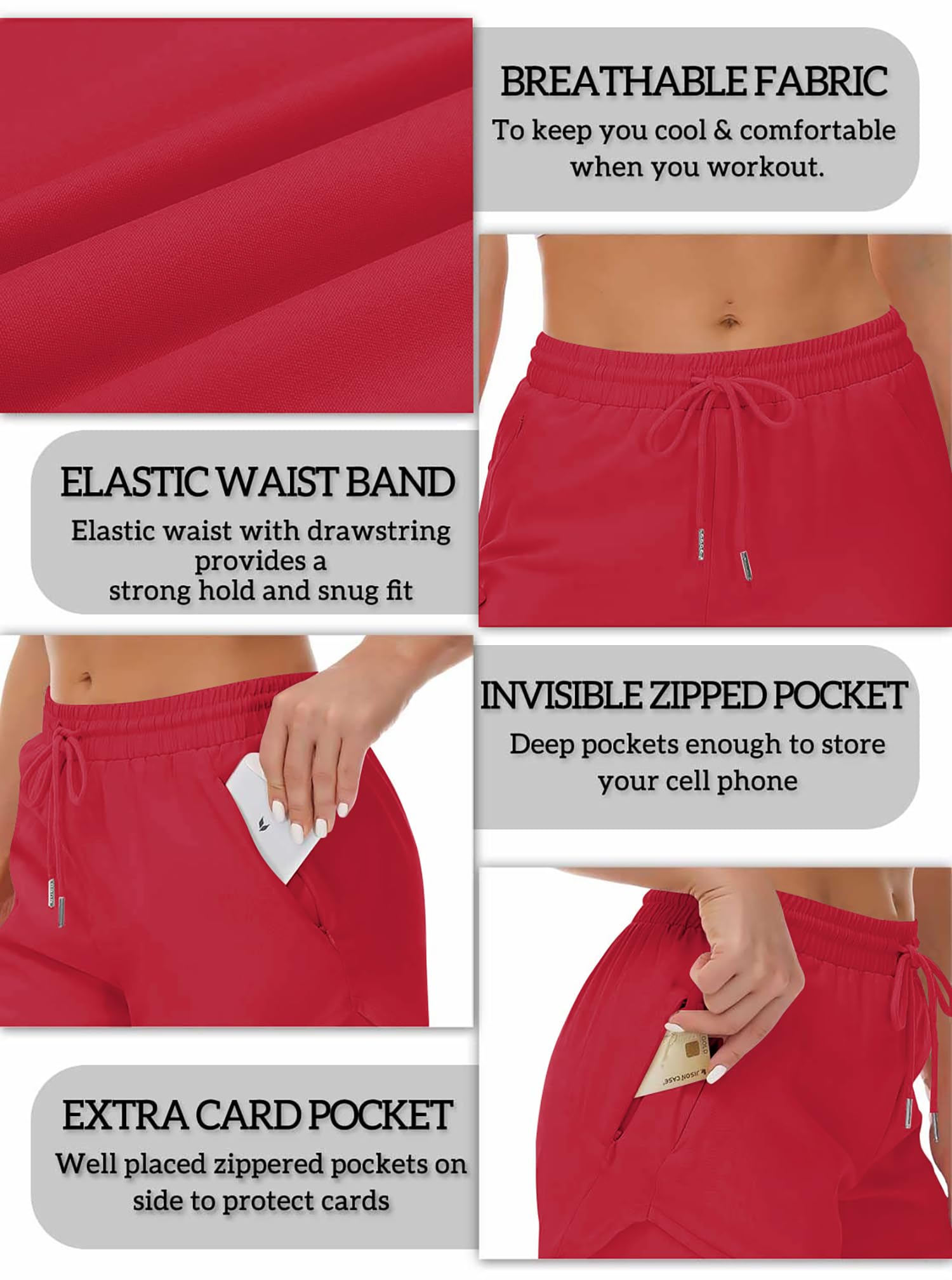 Mancreda Women's Running Shorts with Liner 3 Zipper Pockets Elastic Workout Athletic Gym Yoga Shorts