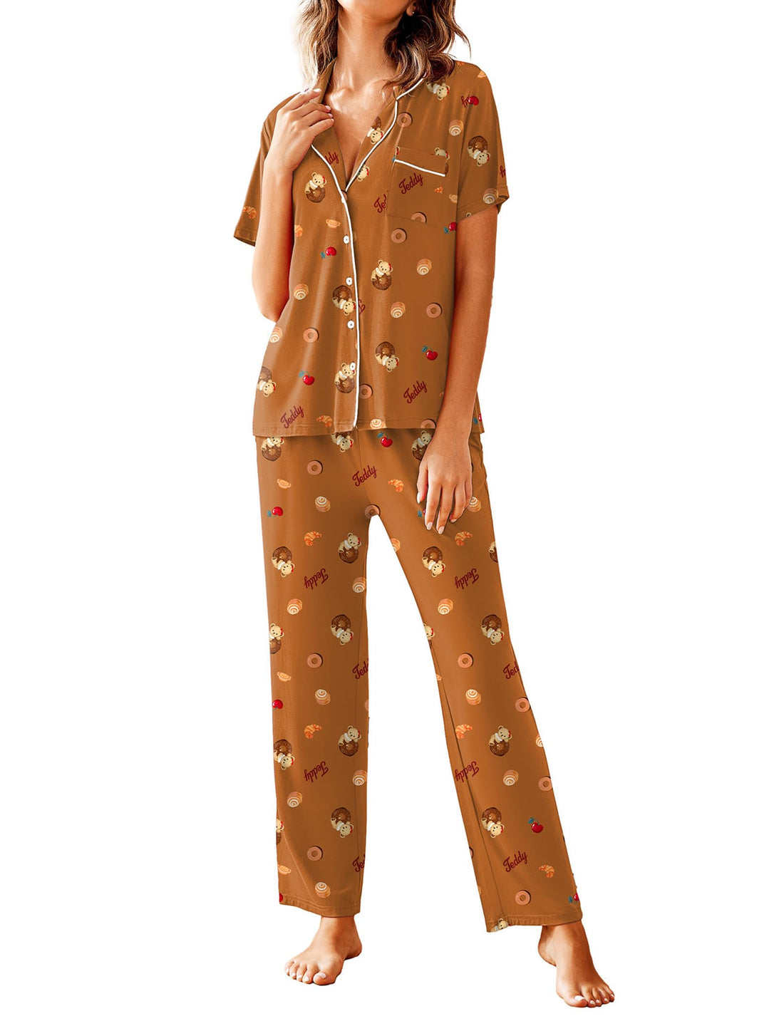 Avidlove Women Pajamas Set Notch Collar Soft Sleepwear Pjs Short Sleeve Button Down Nightwear with Long Pants