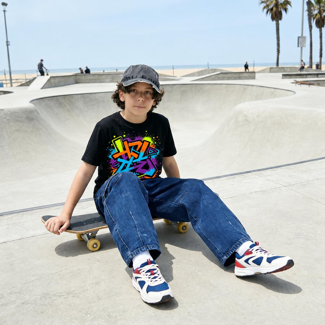 Baggy Jeans for Boys Cargo Jeans, Mid Rise Elastic Waist Multi-Pockets Denim Pants School Streetwear Size 8-12